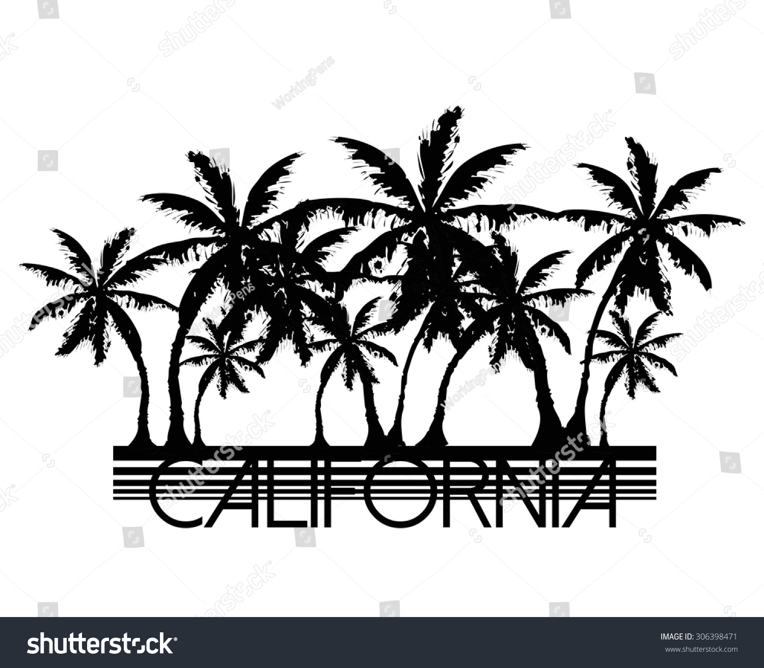 Palm Tree Graphic With California City Slogan In Vector - 306398471 ...