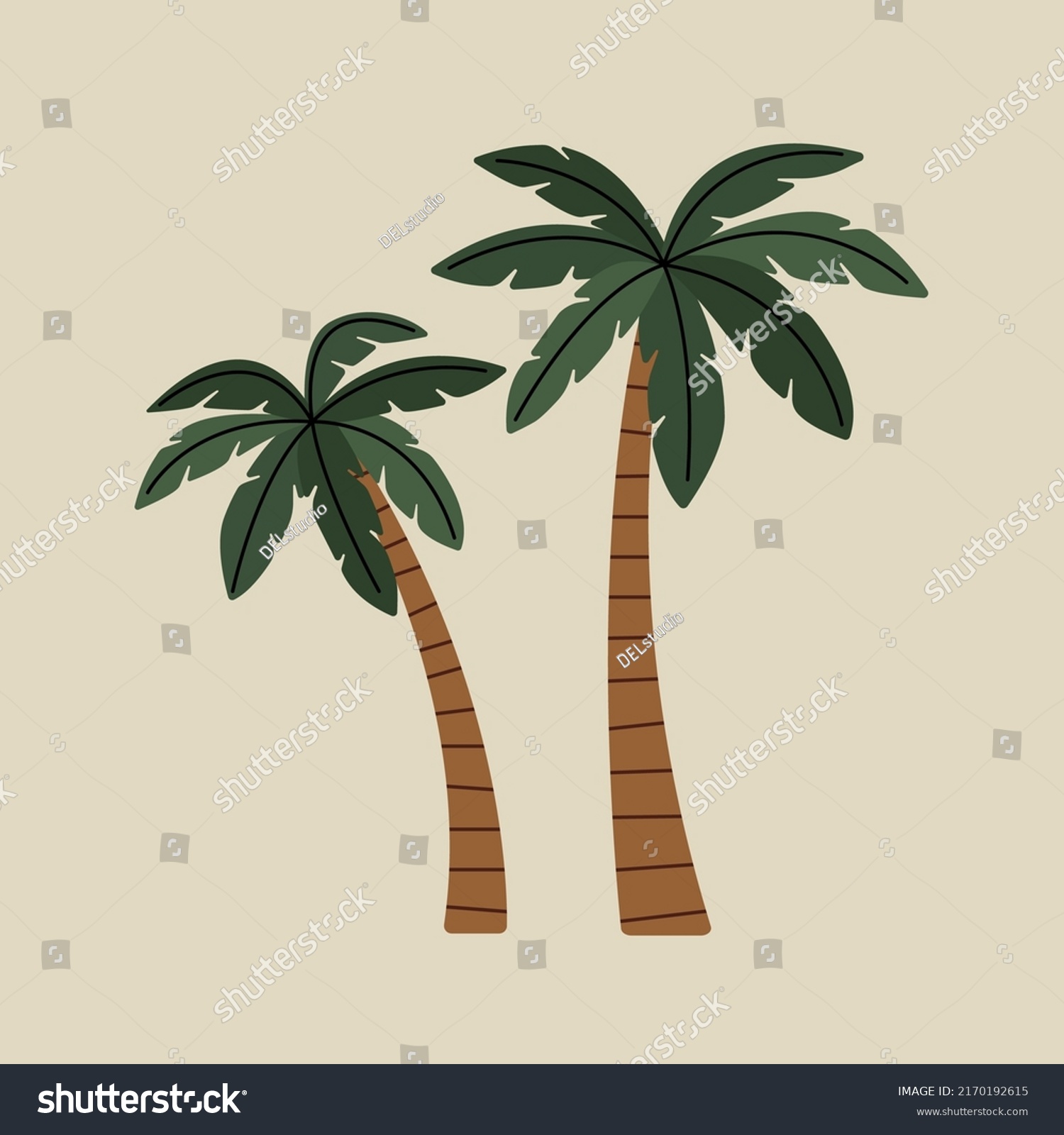 SVG of Palm Trees element in modern flat line style. Hand drawn vector illustration of summer, vacation, travel, trip, exotic, beach cartoon design. Vintage natural patch, badge, emblem, logo, decoration. svg