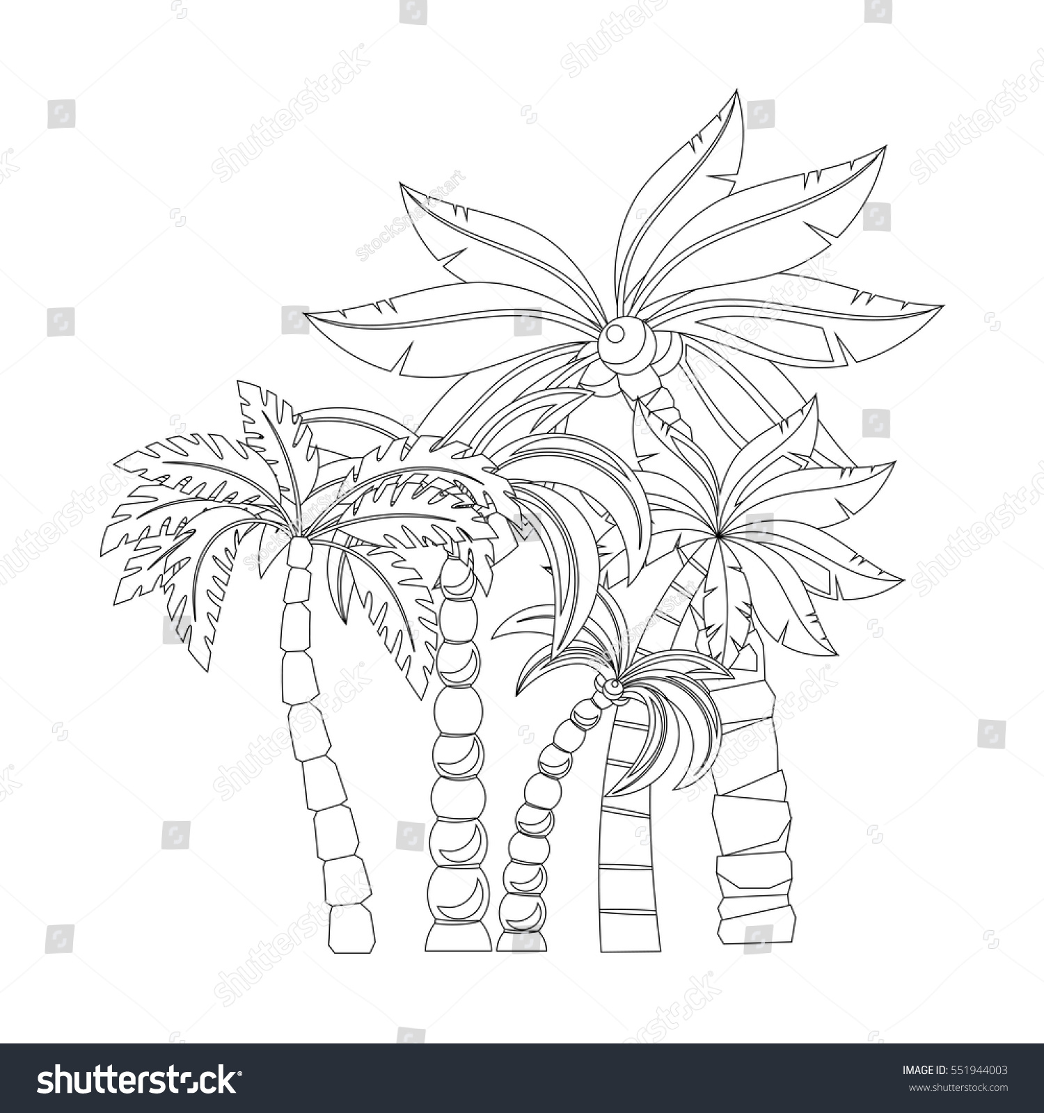 Palm Trees Coloring Book Pages Design Stock Vector 551944003 Isolated