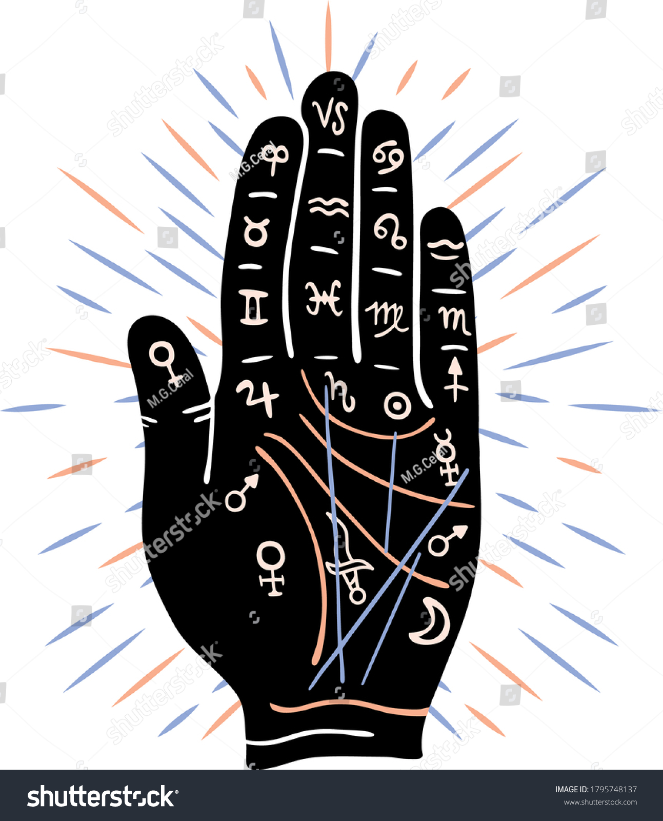 Palmistry Concept Symbols Vektor Stock Vector (Royalty Free) 1795748137