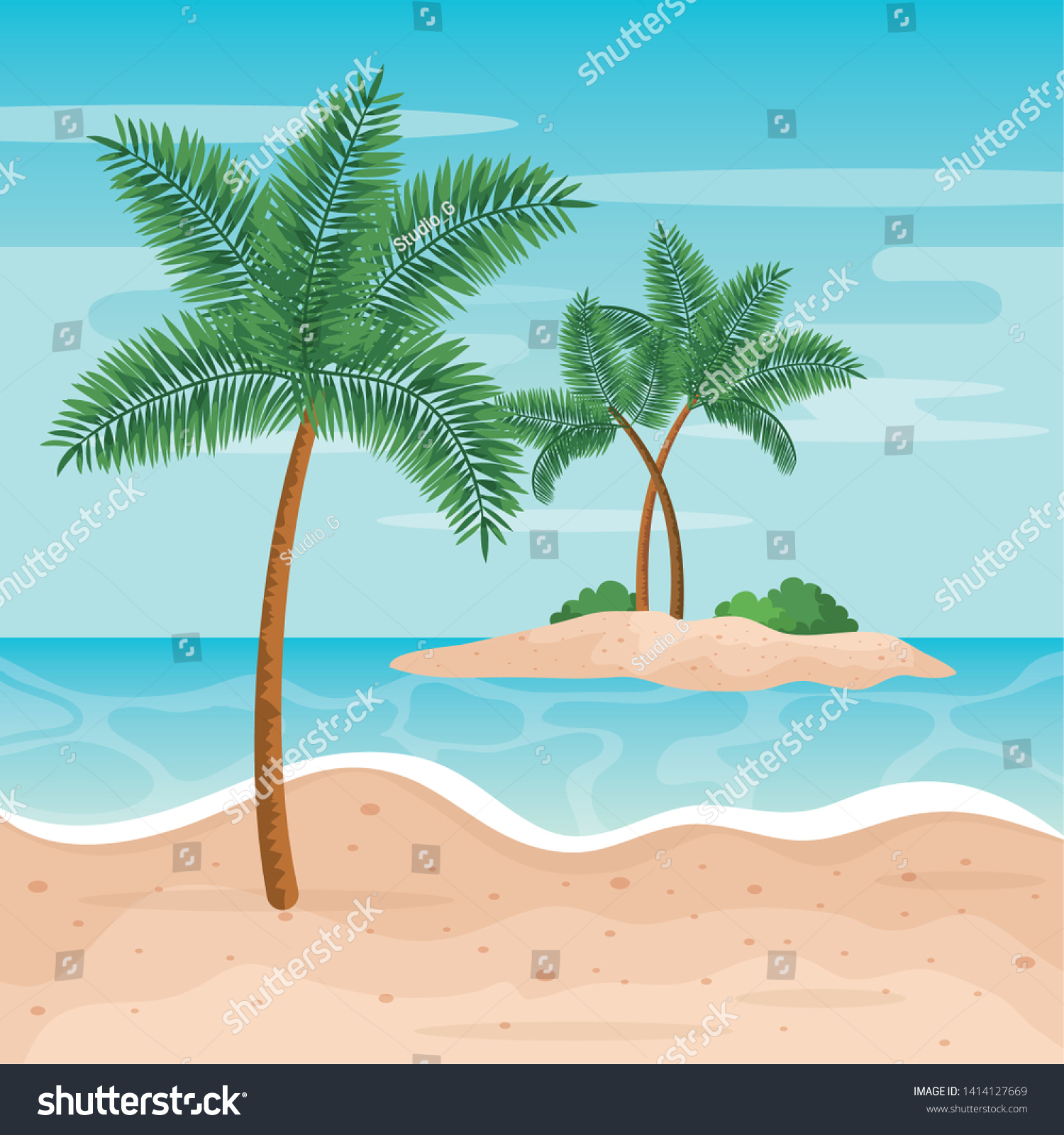 Palms Trees Beach Island Bushes Plants Stock Vector (Royalty Free ...