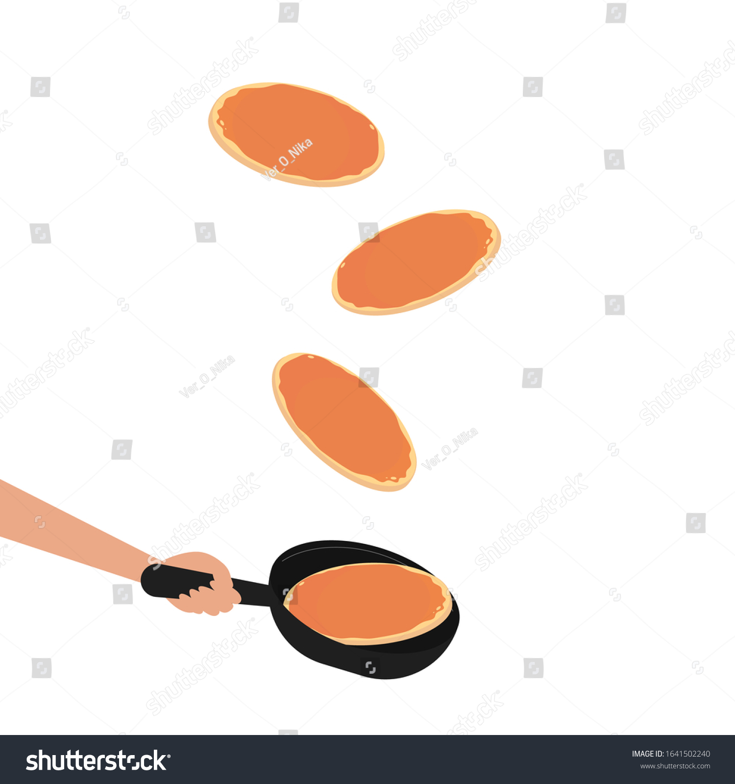 SVG of Pancakes toss in the pan. Damn in the air. Turn the pancake on the fly. Pan with pancake in different positions in space. Vector flat cartoon illustration. Concept: cooking, pancake day, Fat Tuesday. svg