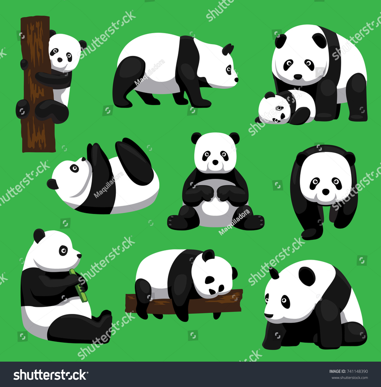 SVG of Panda Bear Nine Poses Cartoon Vector Illustration svg