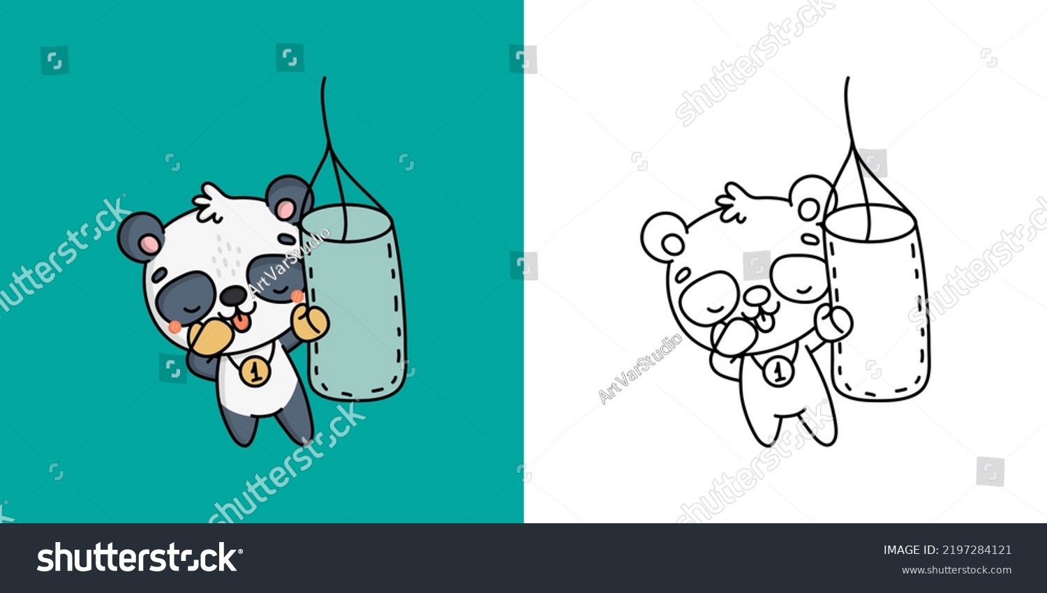 SVG of Panda Bear Sportsman Clipart for Coloring Page and Multicolored Illustration. Adorable Panda Athlete. Vector Illustration of a Kawaii Animal for Coloring Pages, Prints for Clothes, Stickers.
 svg