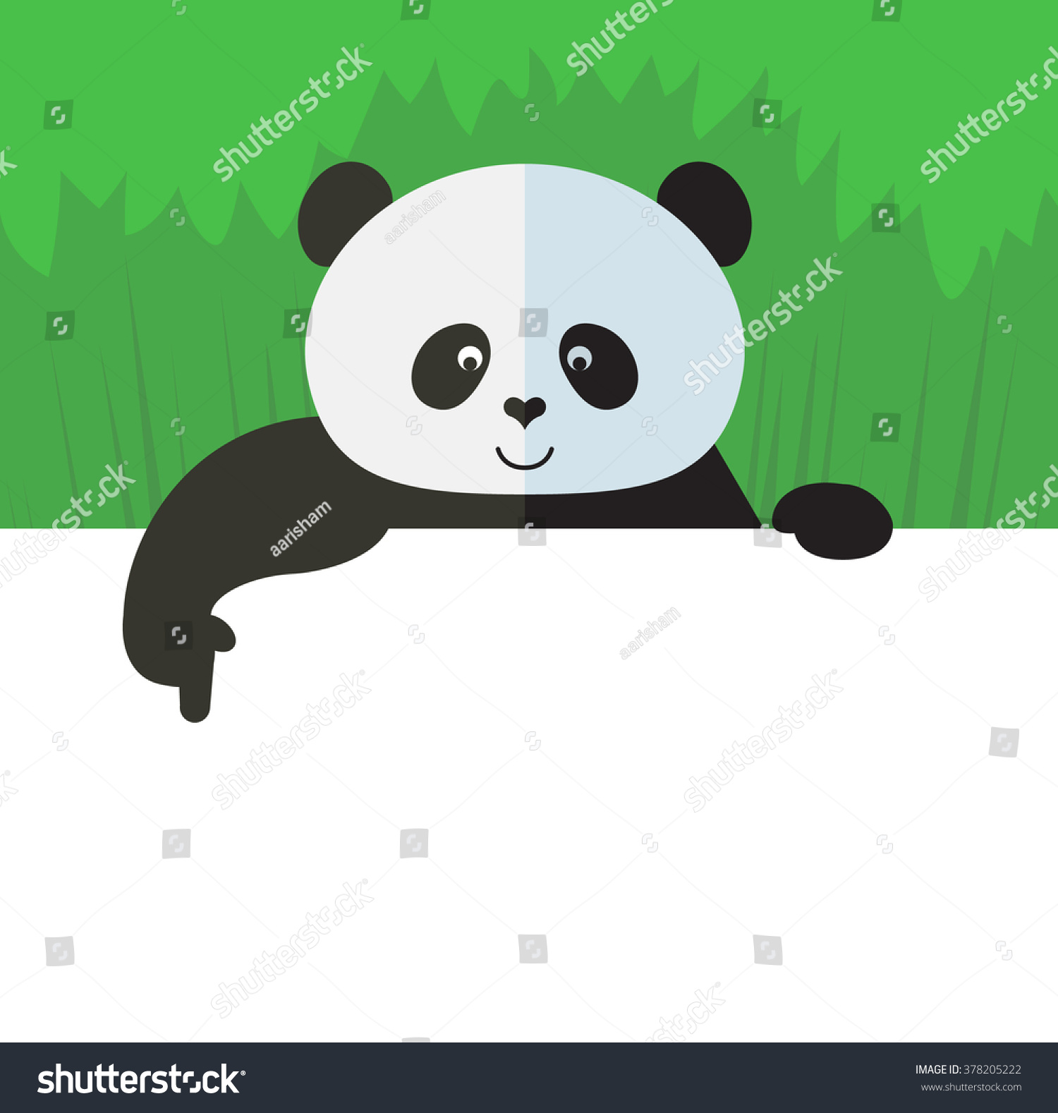 SVG of Panda holding a blank sheet pointing. Flat style vector illustration on Green background. National emblem of China svg