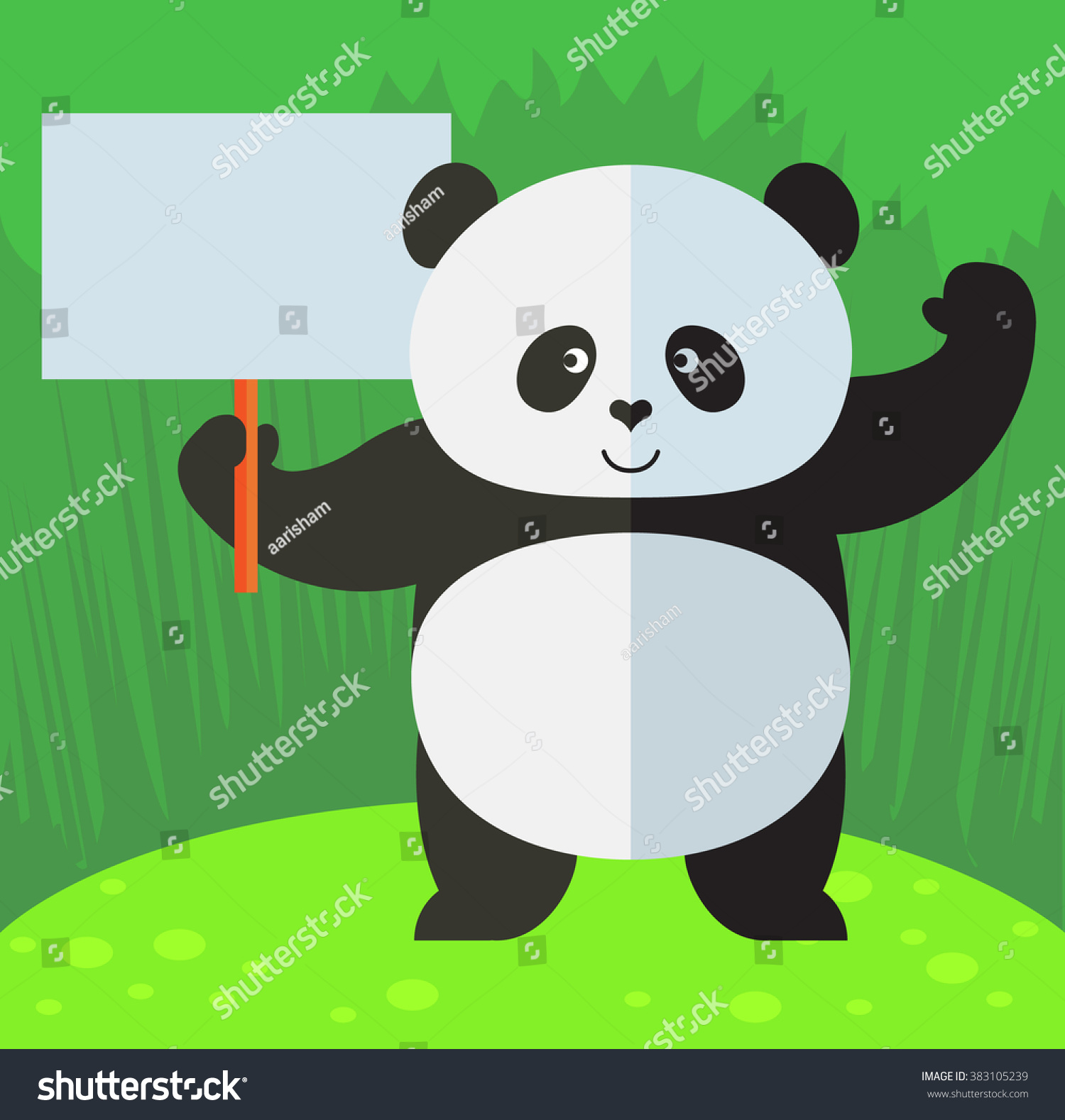 SVG of Panda holding a blank sign. Flat style vector illustration on Green background. National emblem of China svg