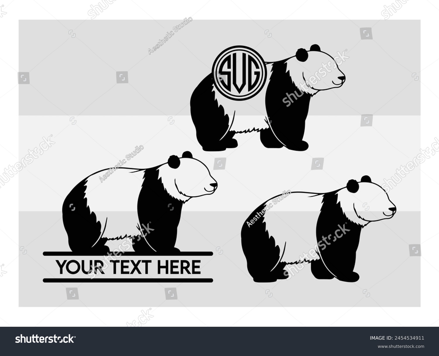 SVG of Panda, Panda Silhouette, animal, Cute Panda, Baby Panda, Monogram,  Split Monogram, Circle Monogram, vector, clipart,  svg
