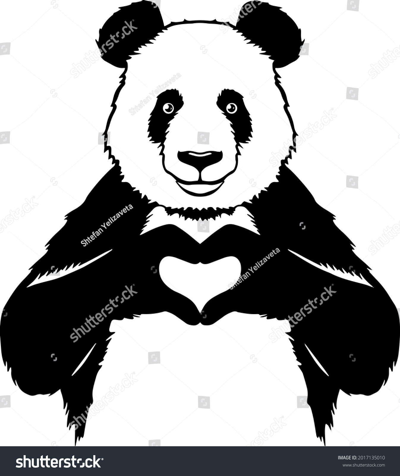 SVG of Panda shows his heart with his hands. Positive panda. T-shirt design .For vinyl cutting and printing svg