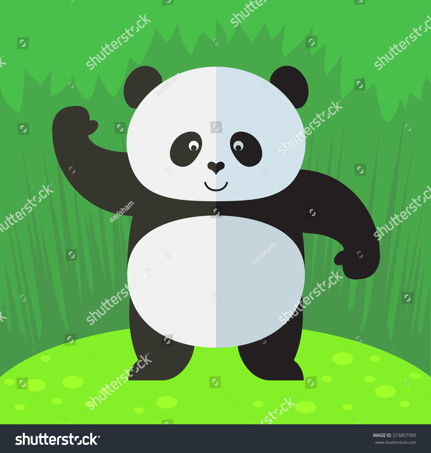 SVG of Panda waving hand. Flat style vector illustration on Green background. National emblem of China svg