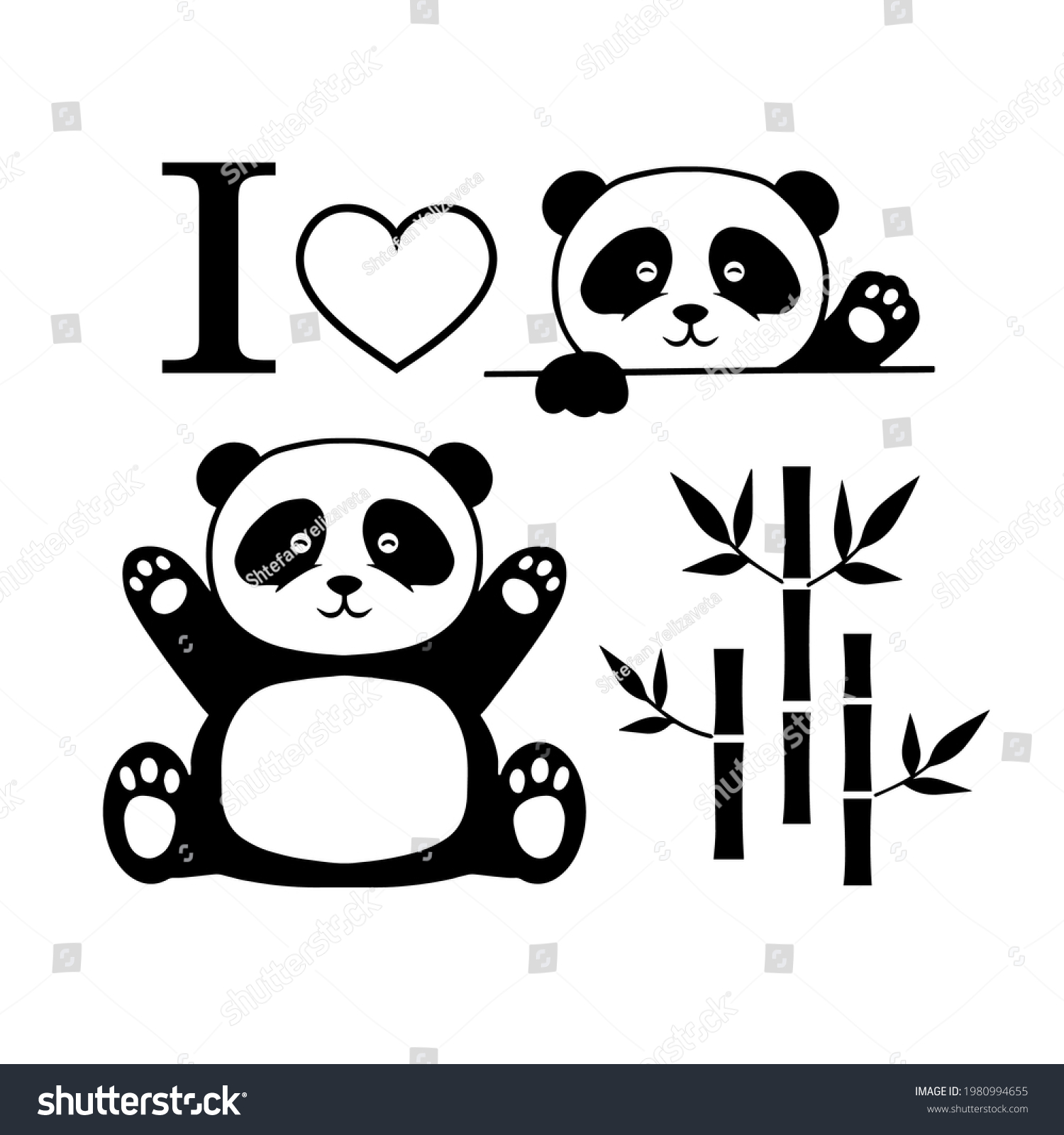SVG of Pandas love. Cute panda waving paw cartoon, vector illustration.Bamboo T-shirt design, postcards, vinyl cutting, postcard printing svg