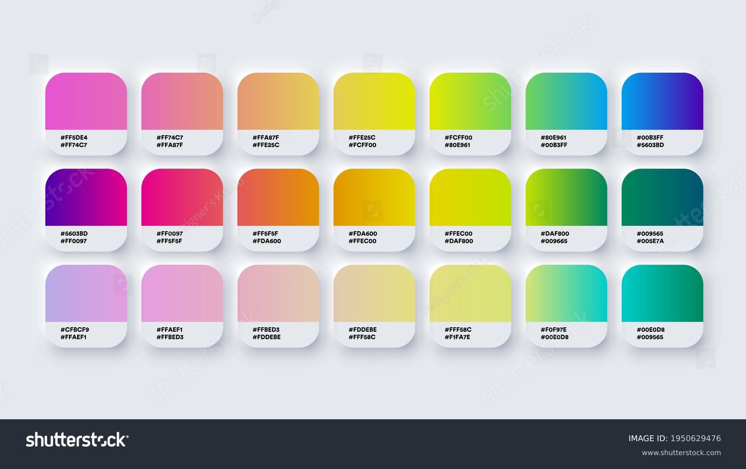 SVG of Pantone Gradient Colour Palette Catalog Samples in RGB or HEX Pastel and Neon svg