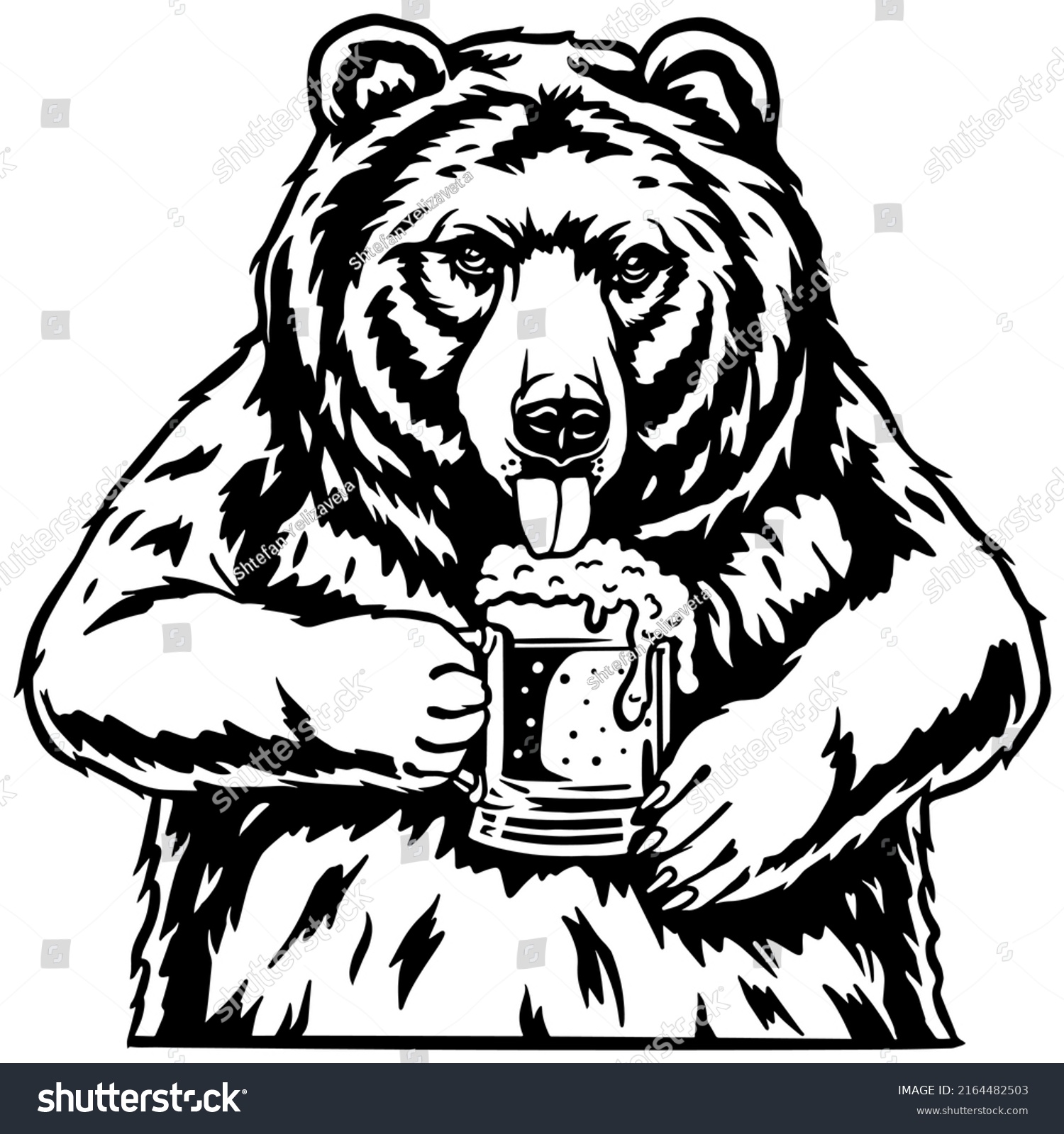 SVG of Papa bear drinking beer. Emblem with brewery bear, brewery hop and bavarian hat. Craft brewing for beer bar or pab. svg