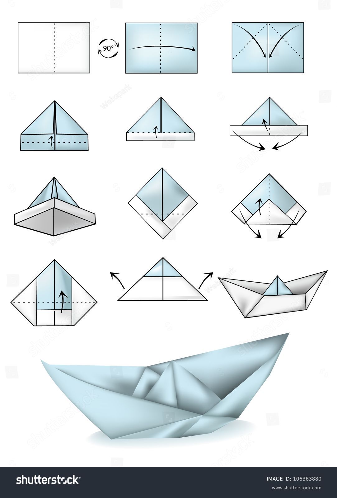 Paper Boat Instructions Illustration Tutorial Stock Vector 