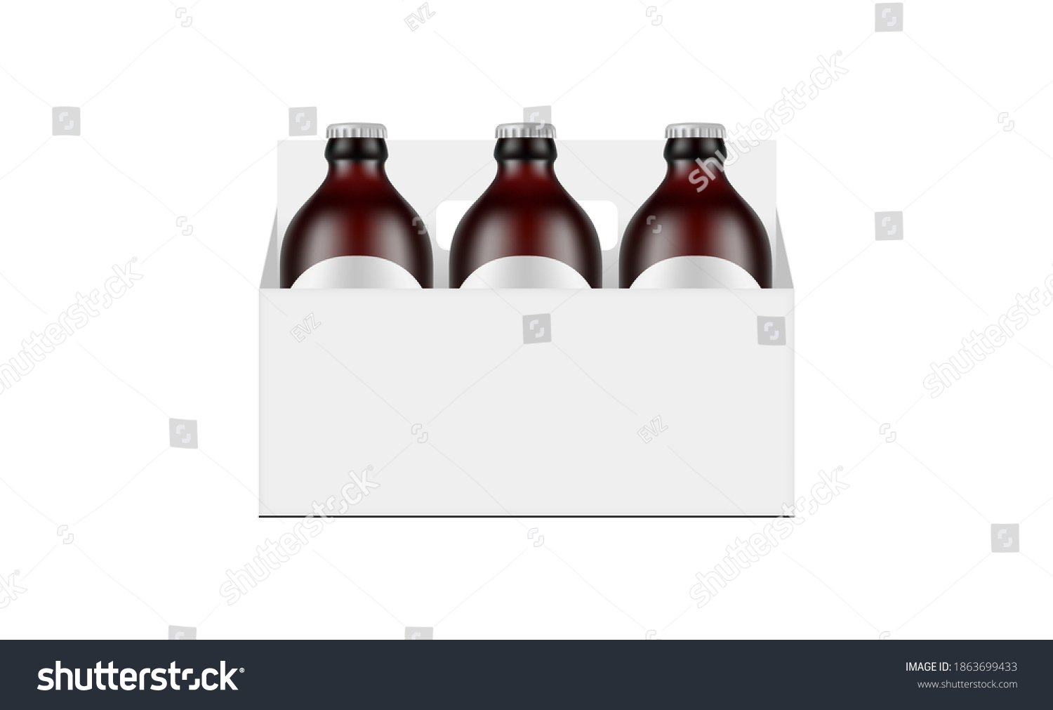 SVG of Paper Carrier Packaging Box Mockup With Dark Amber Glass Small Beer Bottles, Isolated on White Background. Vector Illustration svg