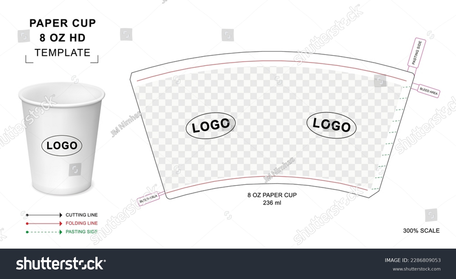 SVG of Paper cup die cut template for 8 oz HD svg