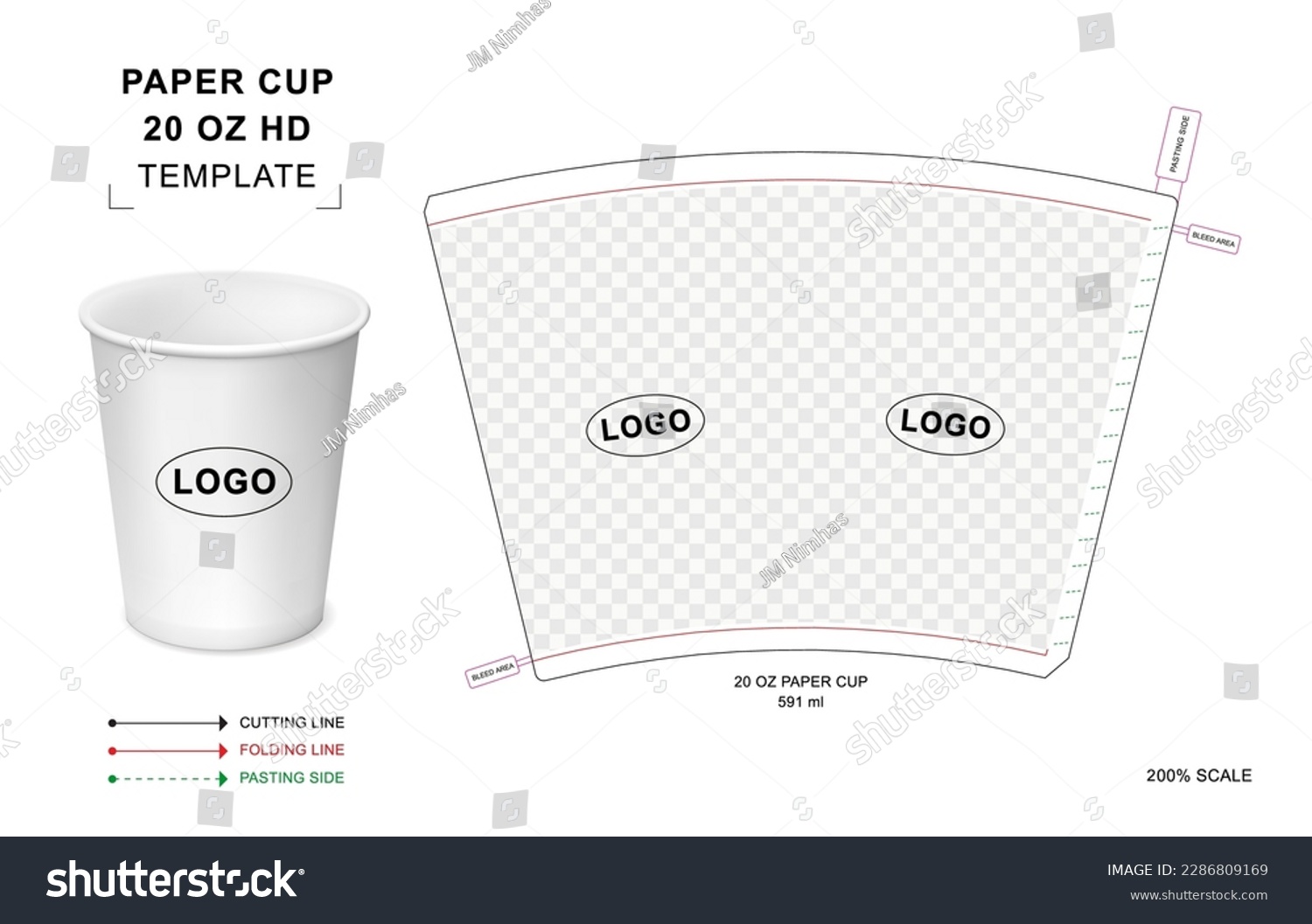 SVG of Paper cup die cut template for 20 oz HD svg
