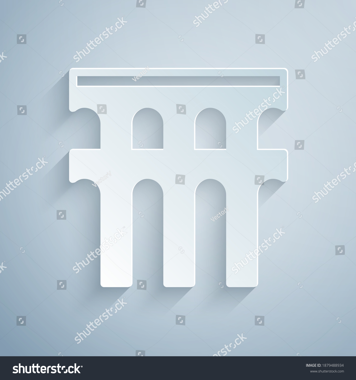 SVG of Paper cut Aqueduct of Segovia, Spain icon isolated on grey background. Roman Aqueduct building. National symbol of Spain. Paper art style. Vector. svg