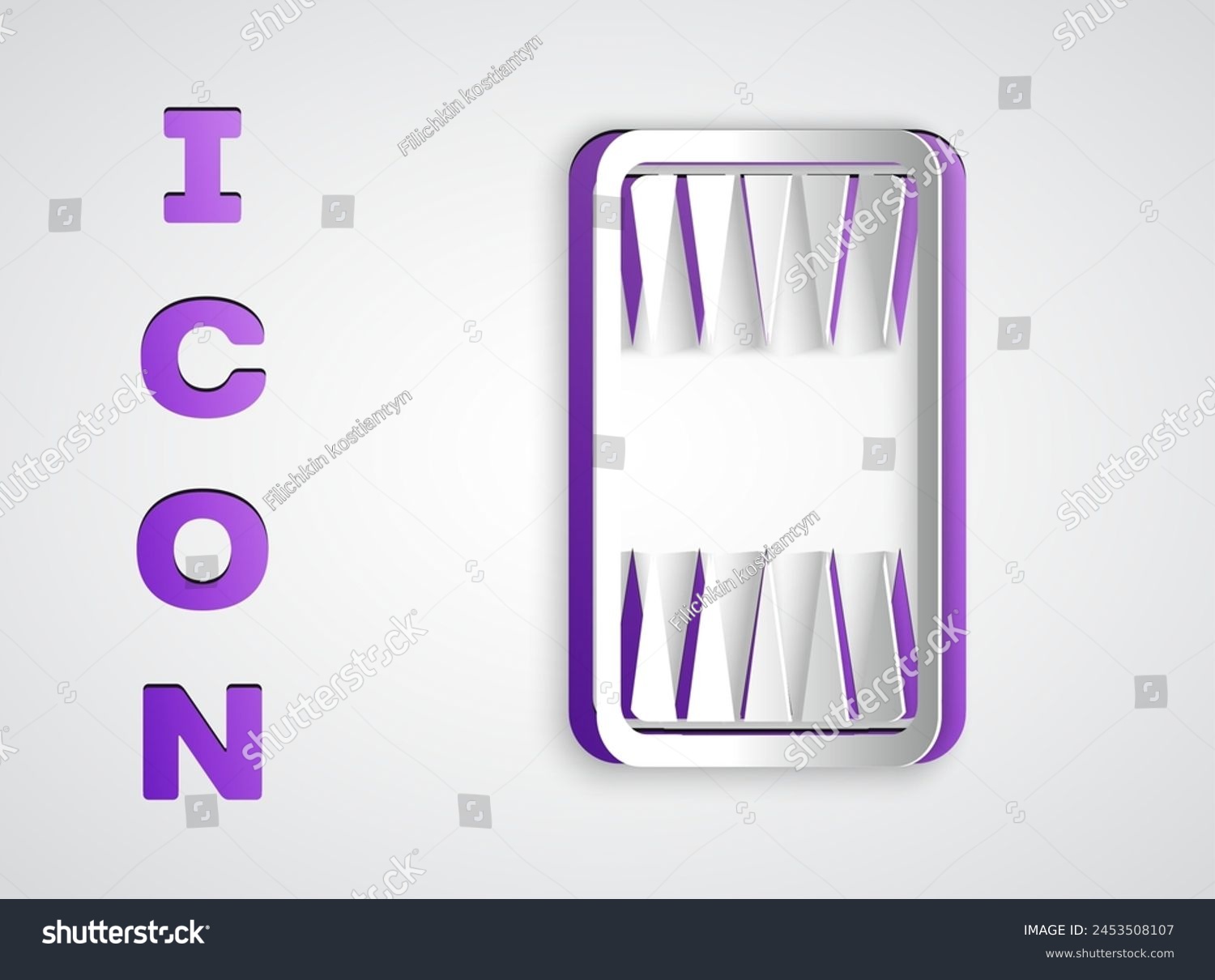 SVG of Paper cut Backgammon board icon isolated on grey background. Paper art style. Vector svg
