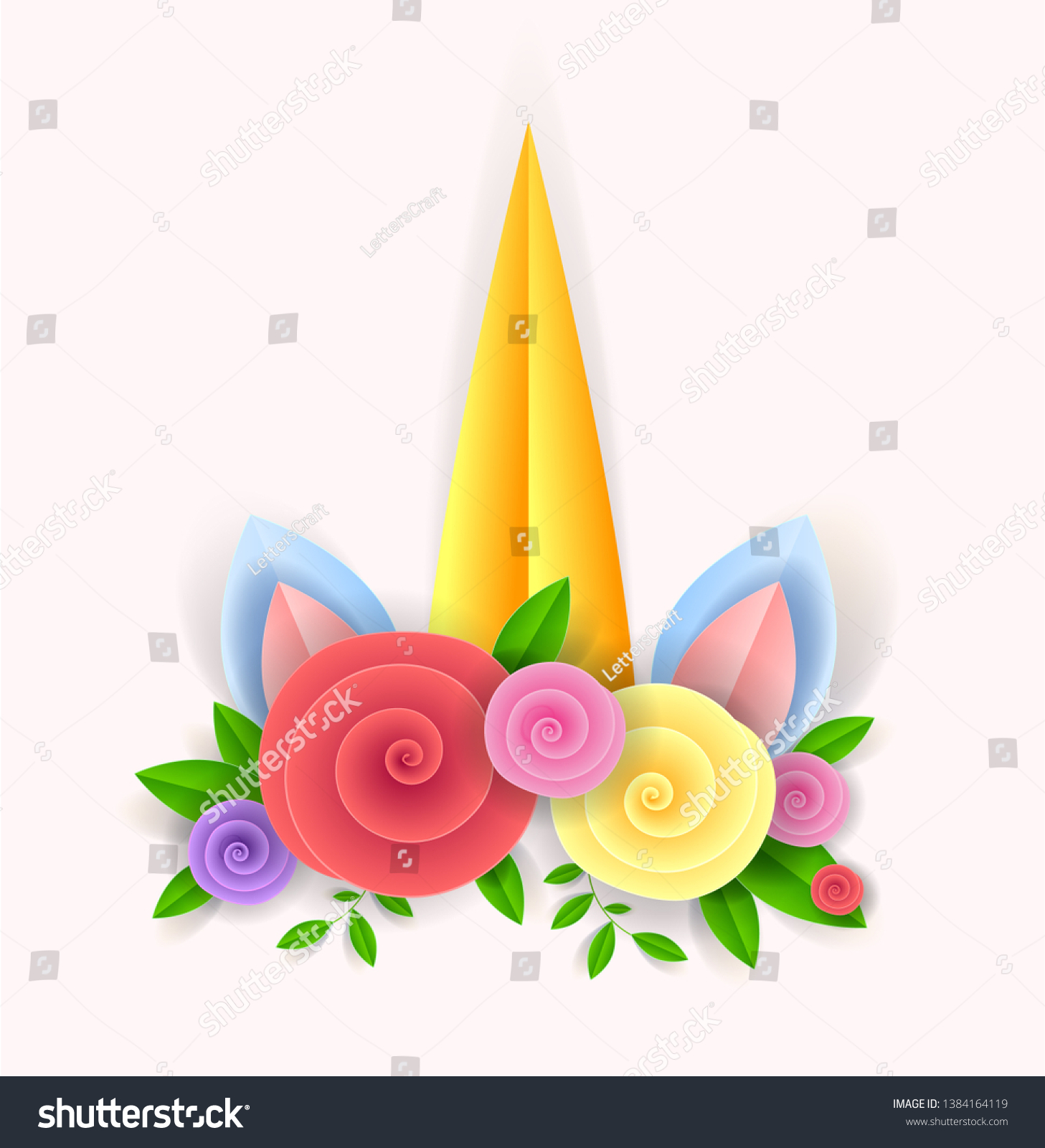 paper cut unicorn horn paper flowers stock vector royalty free 1384164119 shutterstock