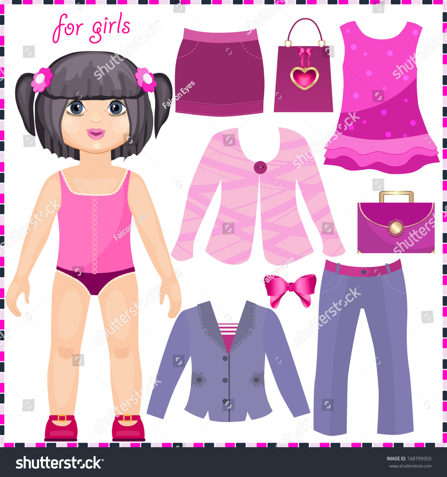 Paper Doll With A Set Of Elegant Clothes. Cute Fashion Girl. Template ...