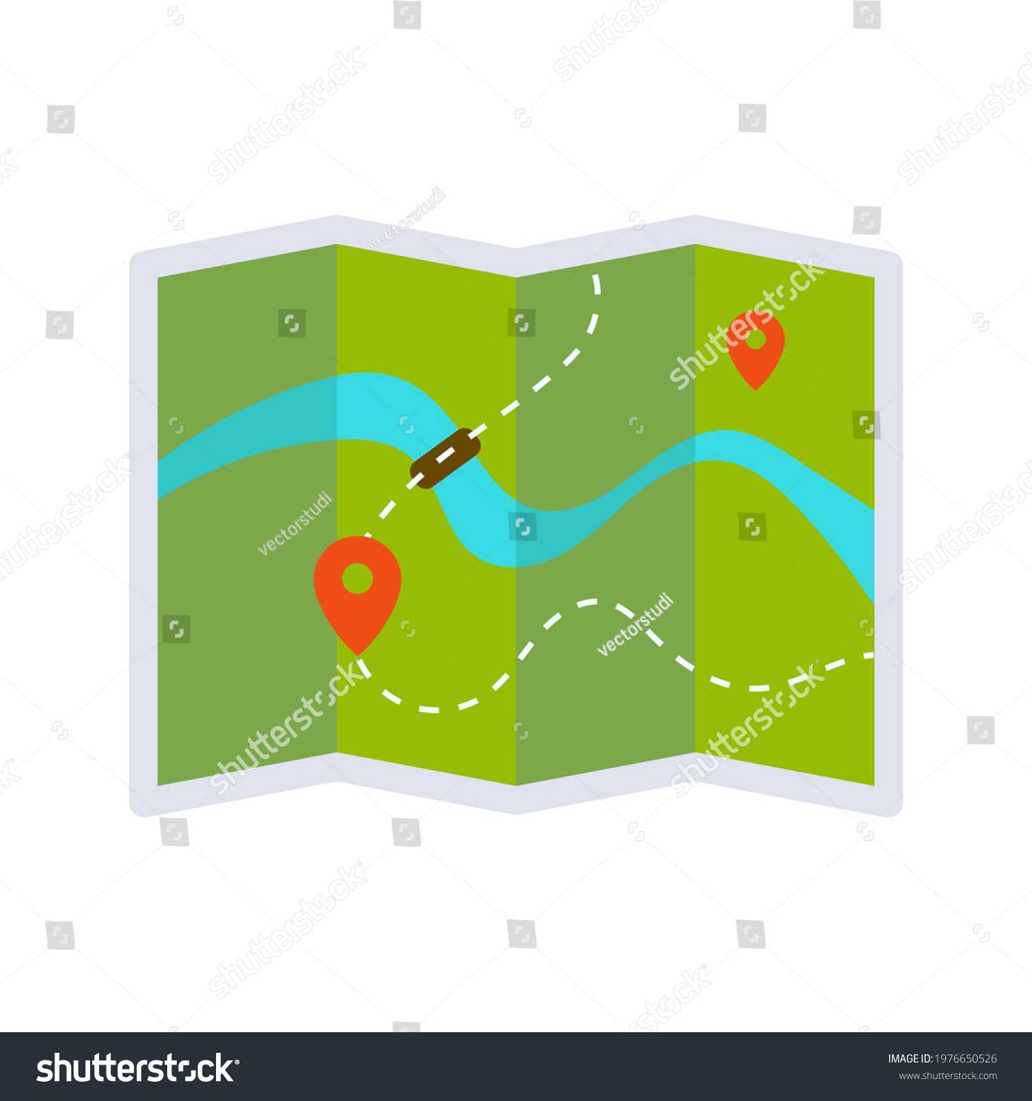 Paper Foldable Tourist Map River Pins Stock Vector (Royalty Free ...