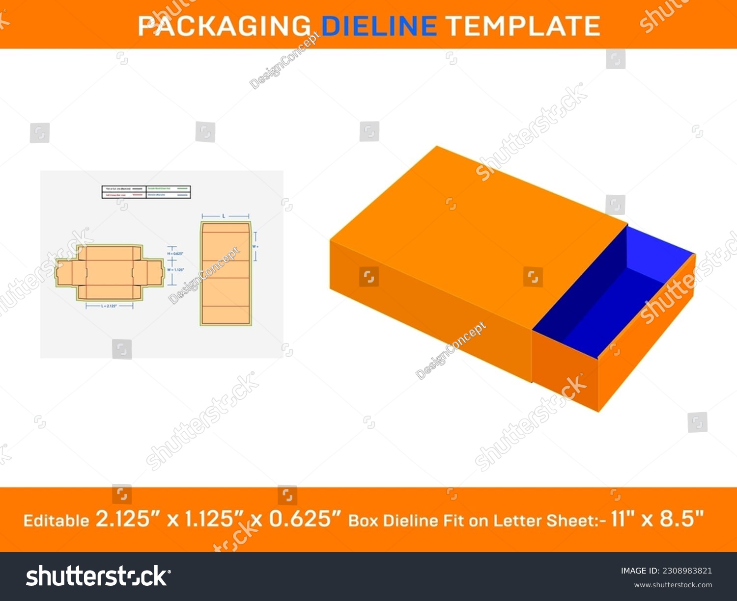 SVG of Paper match box, Dieline Template, 2.125 x 1.125 x 0.625 inch SVG, Ai, EPS, PDF, DXF,  JPG, PNG svg
