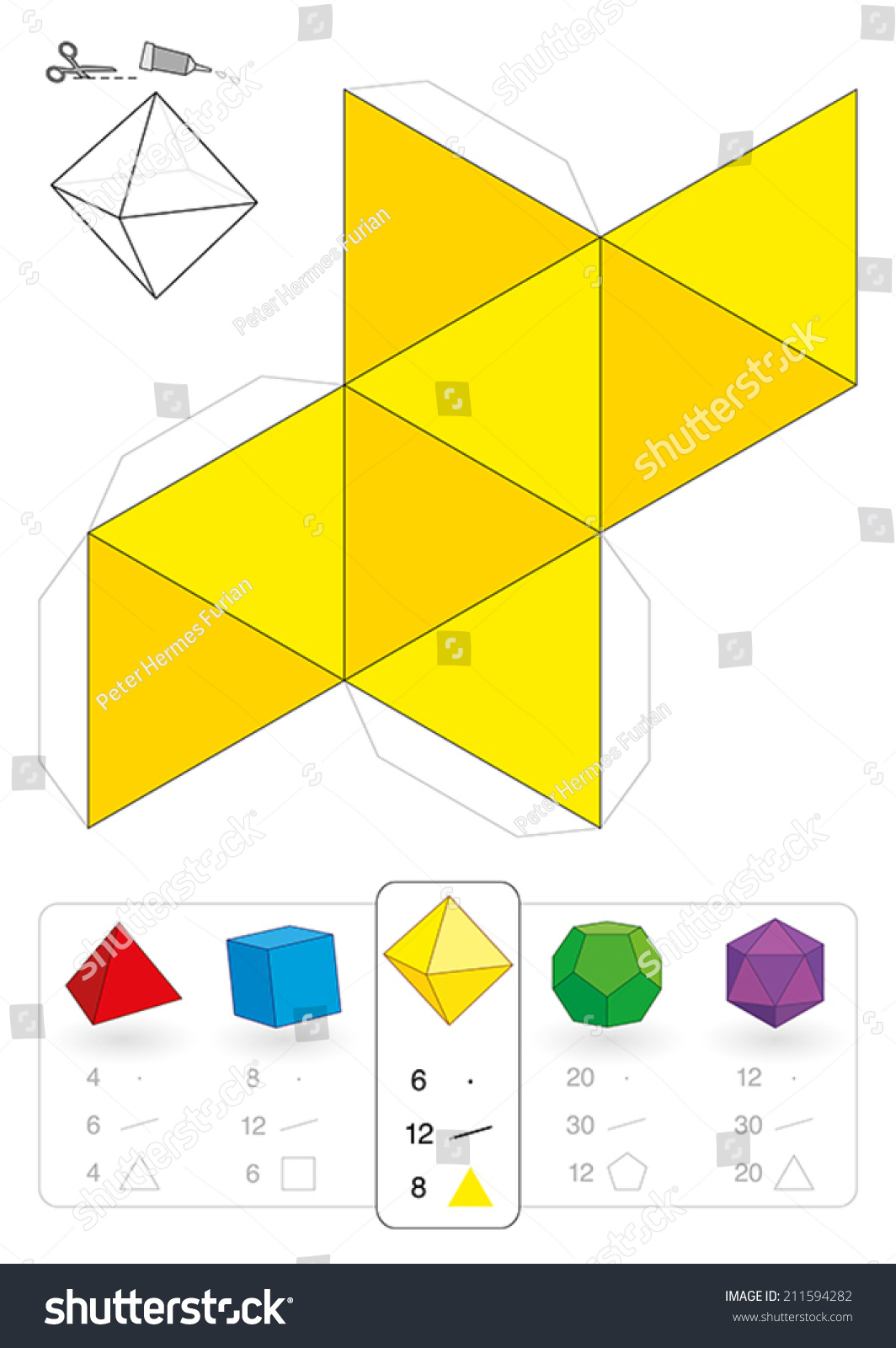 Paper Model Of An Octahedron, One Of Five Platonic Solids, To Make A ...