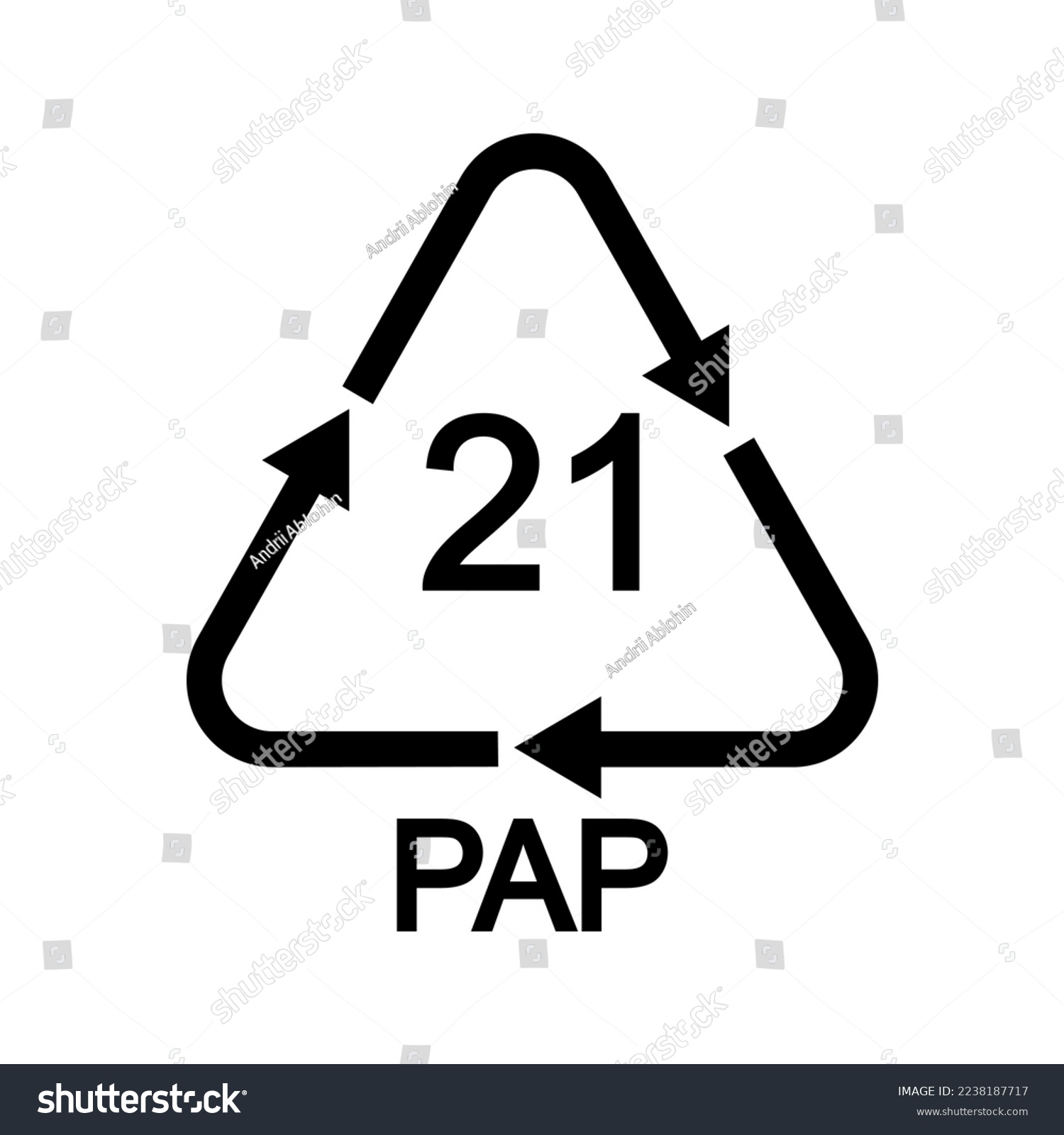 SVG of Paper or cardboard recycling sign. 21 PAP in triangular shape with arrows. Reusable icon isolated on white background. Environmental protection pictogram. Vector graphic illustration svg