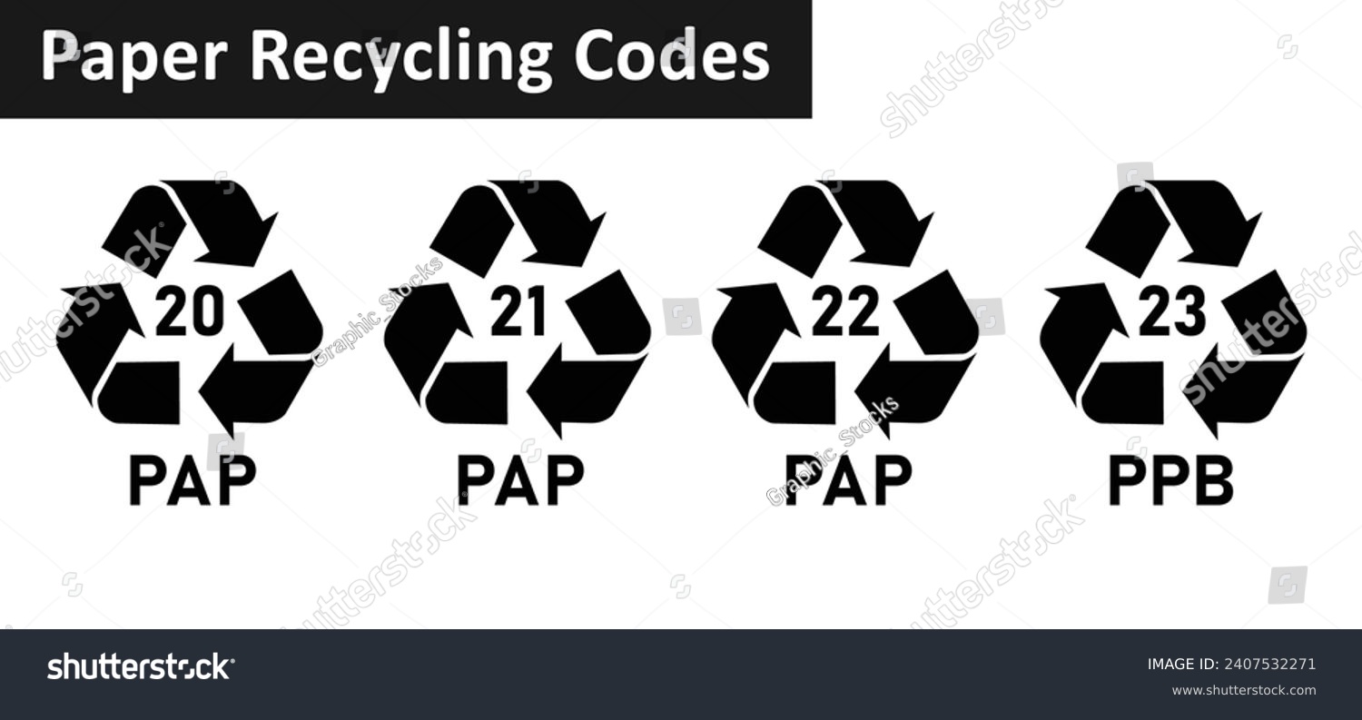 SVG of Paper recycling code icon set. Paper cardboard boxes recycling codes 20, 21, 22, 23 for industrial and factory uses. Triangluar mobius strip pap recycling symbols isolated on white background. svg