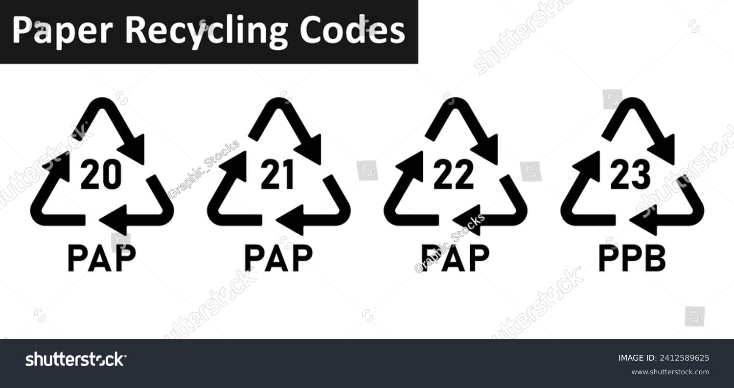 SVG of Paper recycling code icon set. Paper cardboard boxes recycling codes 20, 21, 22, 23 for industrial and factory uses. Triangluar pap recycling symbols isolated on white background. svg