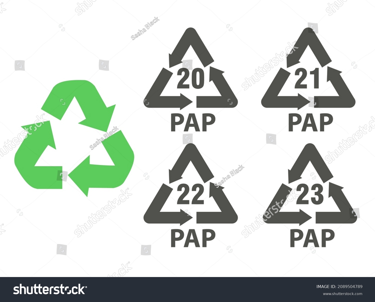 SVG of Paper recycling codes. Identification and packaging signs and symbols. Waste sorting icons. Vector illustration. svg