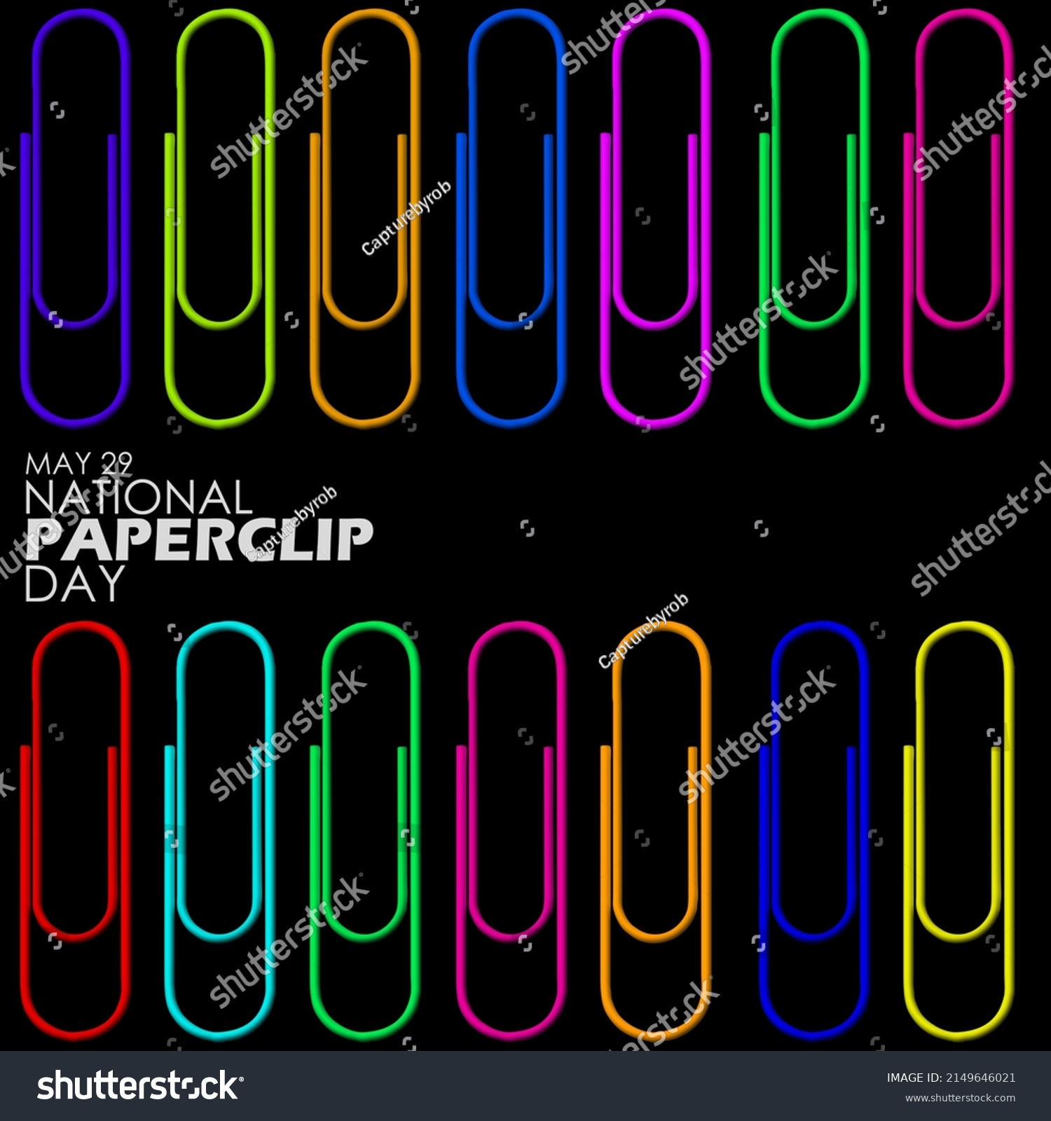 SVG of Paperclip with various colors neatly arranged on black background with bold texts, National Paperclip Day May 29 svg