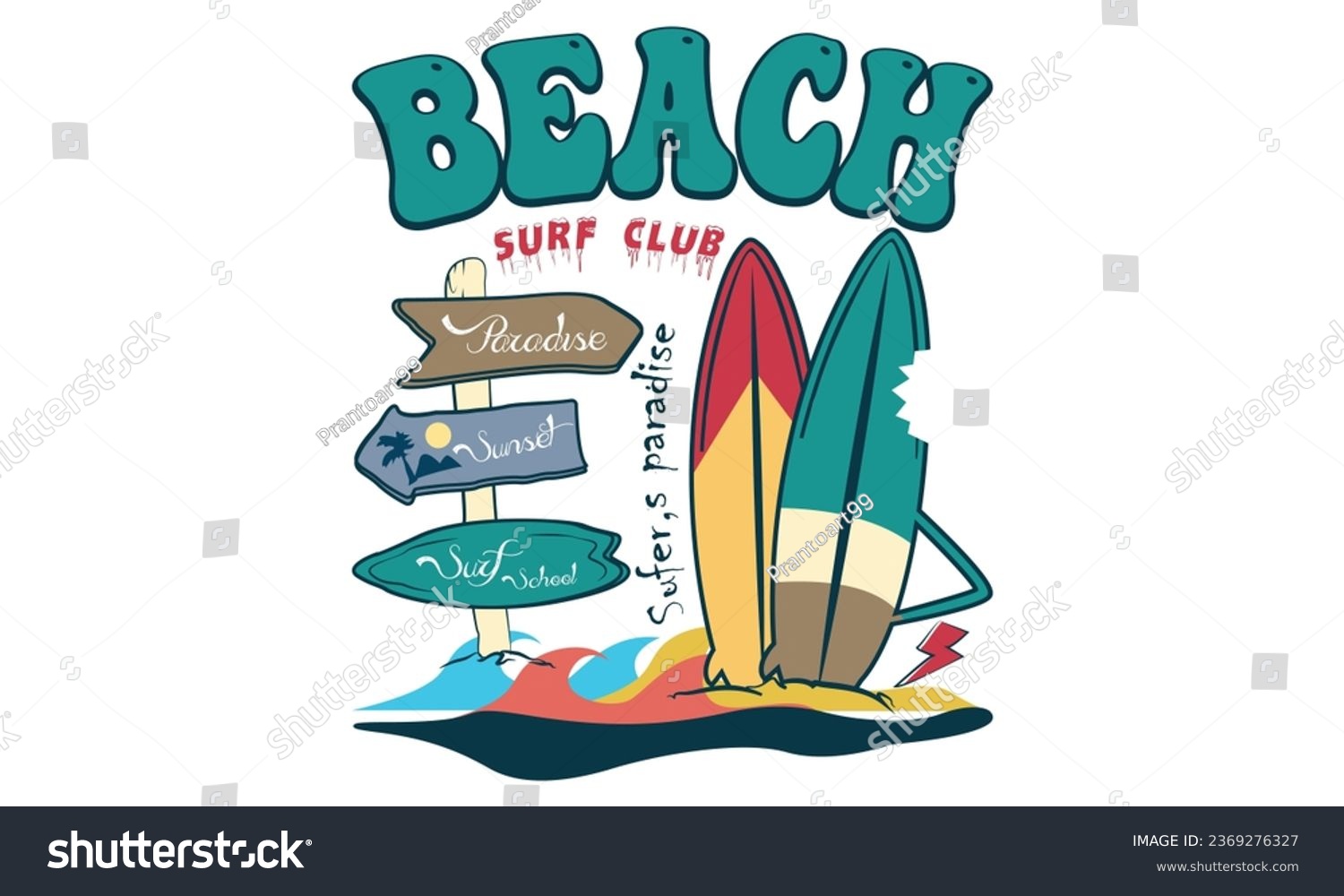 SVG of Paradise Summer Surfing Beach T-shirt. California Colorful Beach Illustration Design, Hello, Summer California Beach Vector T-shirt Design. svg