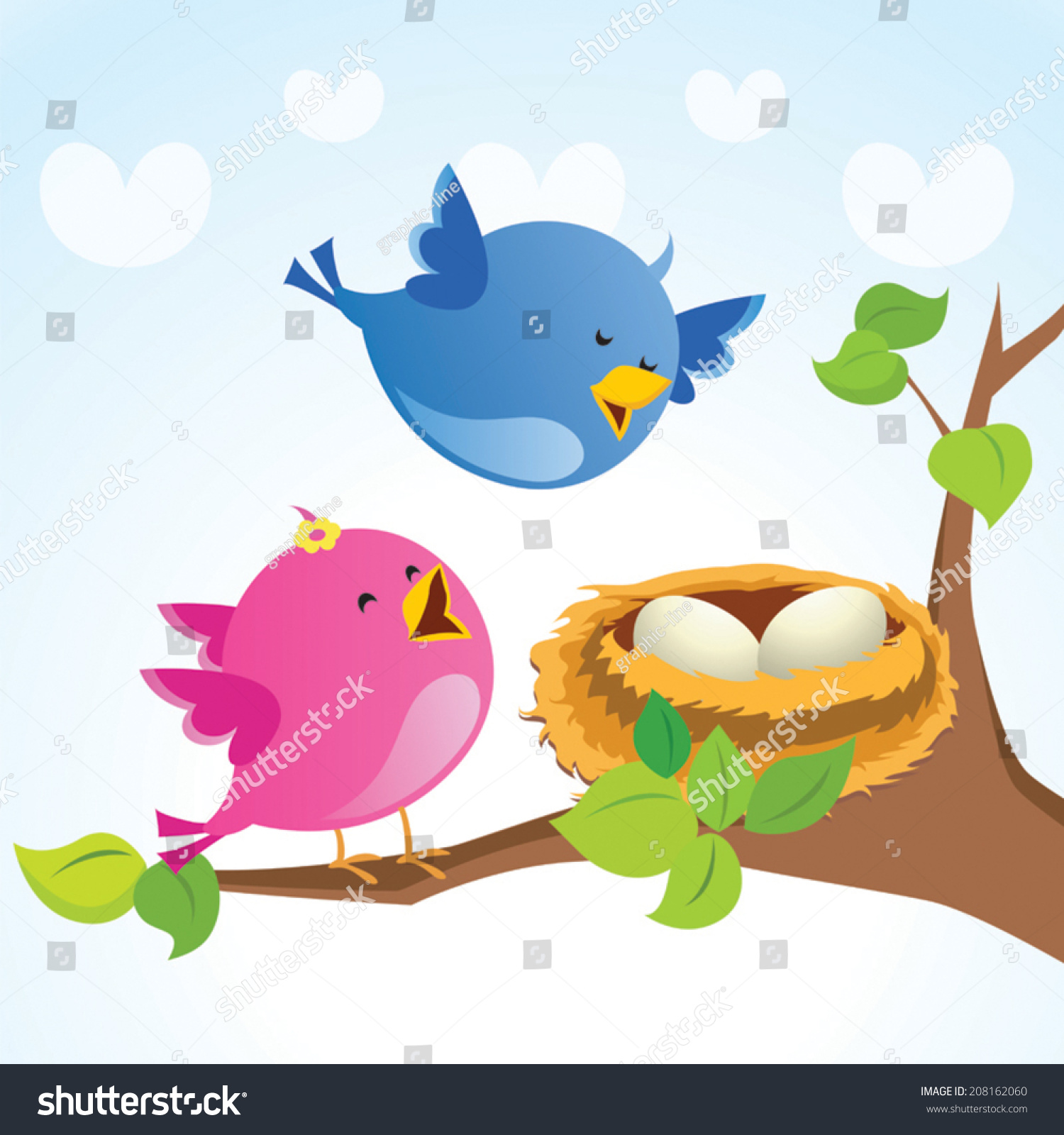 Parent Love Mother Bird Singing Their Stock Vector 208162060 - Shutterstock