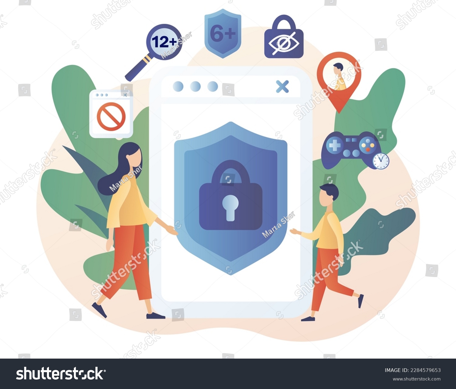 SVG of Parental control software. Access restrict. Blocked, prohibited or inappropriate content for kids. Safe internet. Modern flat cartoon style. Vector illustration on white background svg