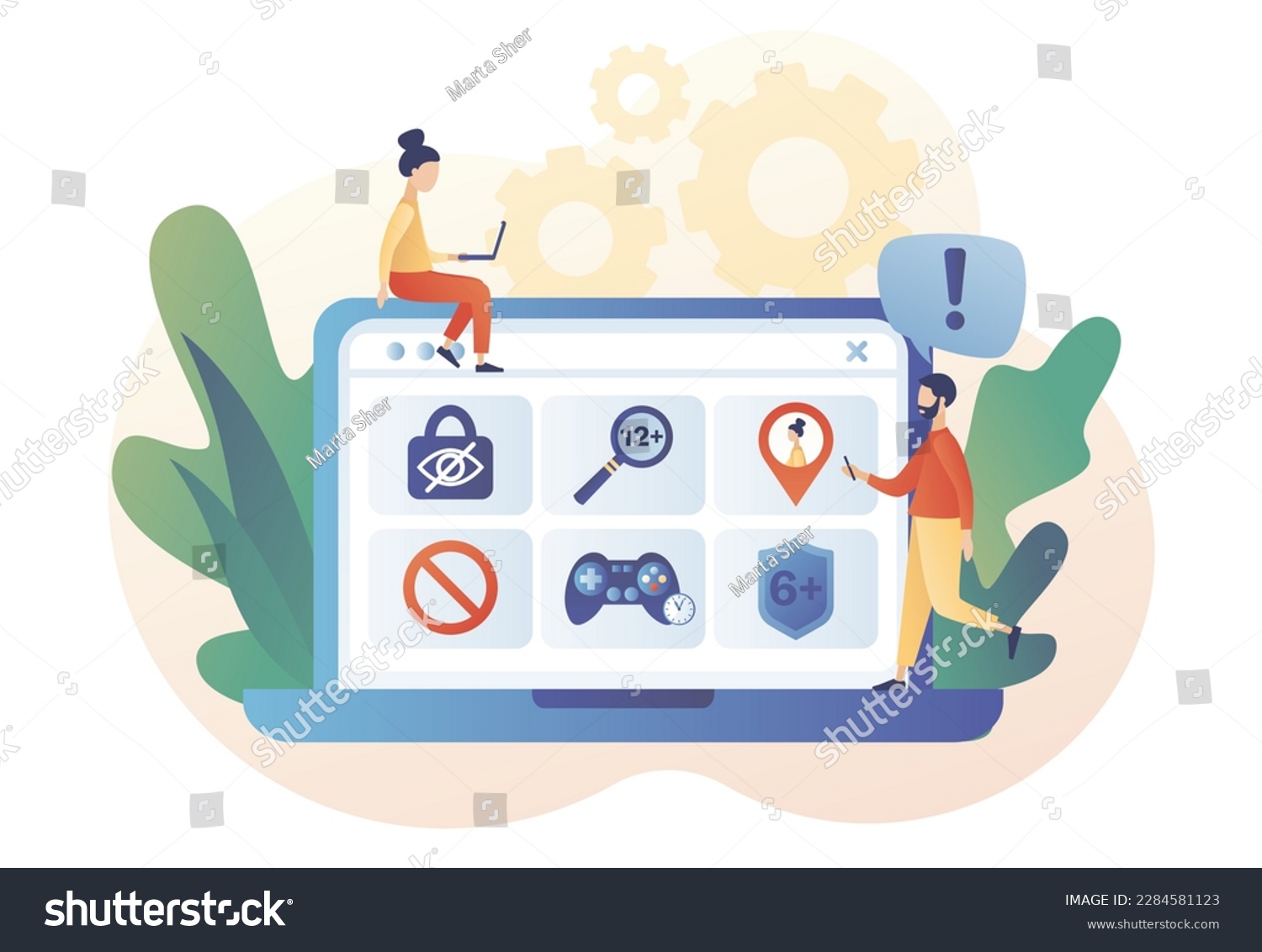 SVG of Parental control software. Age restriction, limited game time, geolocation tracking. Blocked, prohibited or inappropriate content for kids. Safe internet. Modern flat cartoon style Vector illustration svg