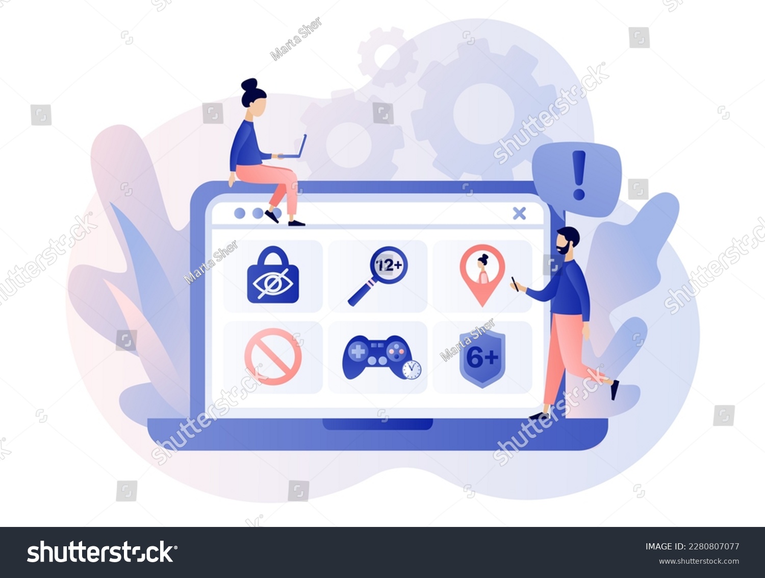 SVG of Parental control software. Blocked, prohibited or inappropriate content for kids. Safe internet. Age restriction, limited game time, geolocation tracking. Modern flat cartoon style Vector illustration svg