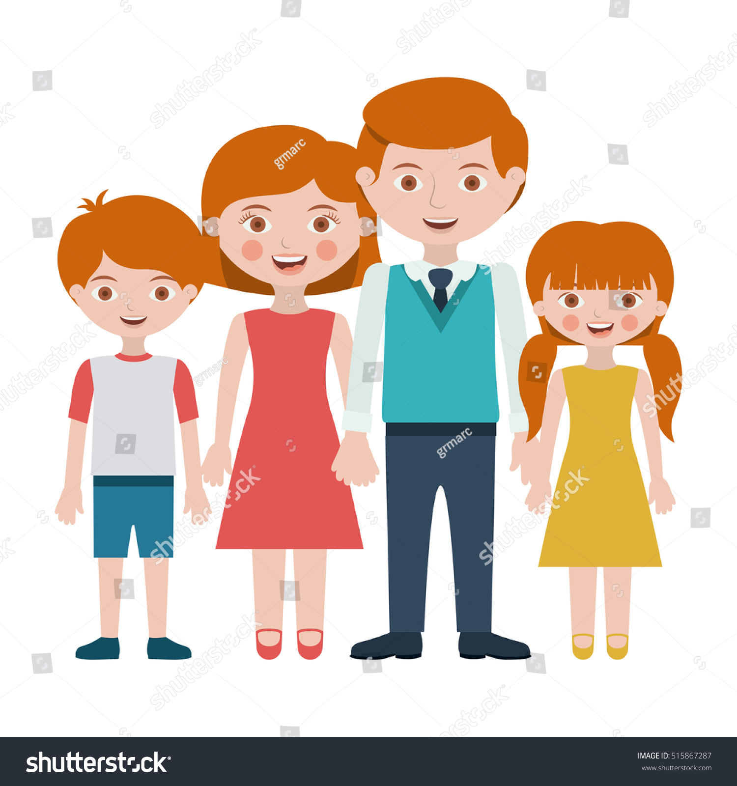 Parents Daughter And Son Cartoon Design Stock Vector Illustration ...