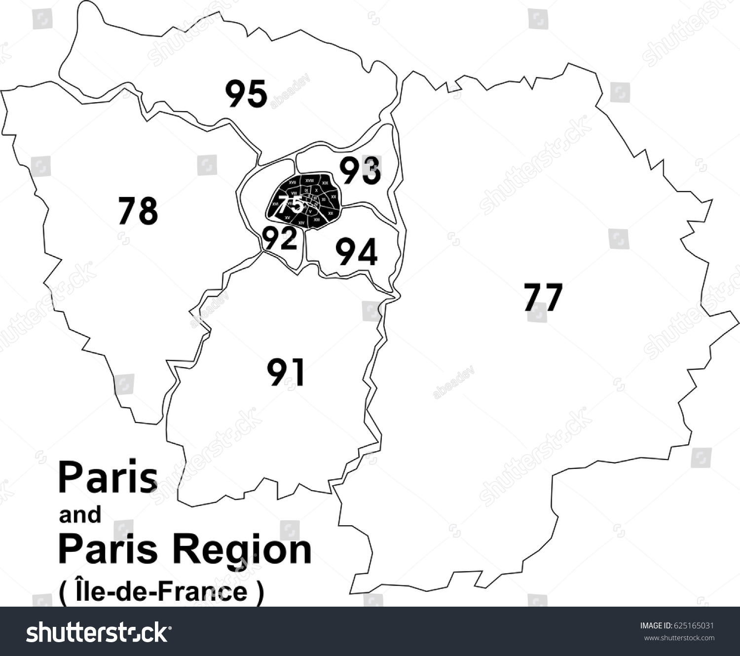 Paris Ile De France Map Paris Arrondissement Map Paris Region Ile Stock Vector (Royalty Free)  625165031 | Shutterstock