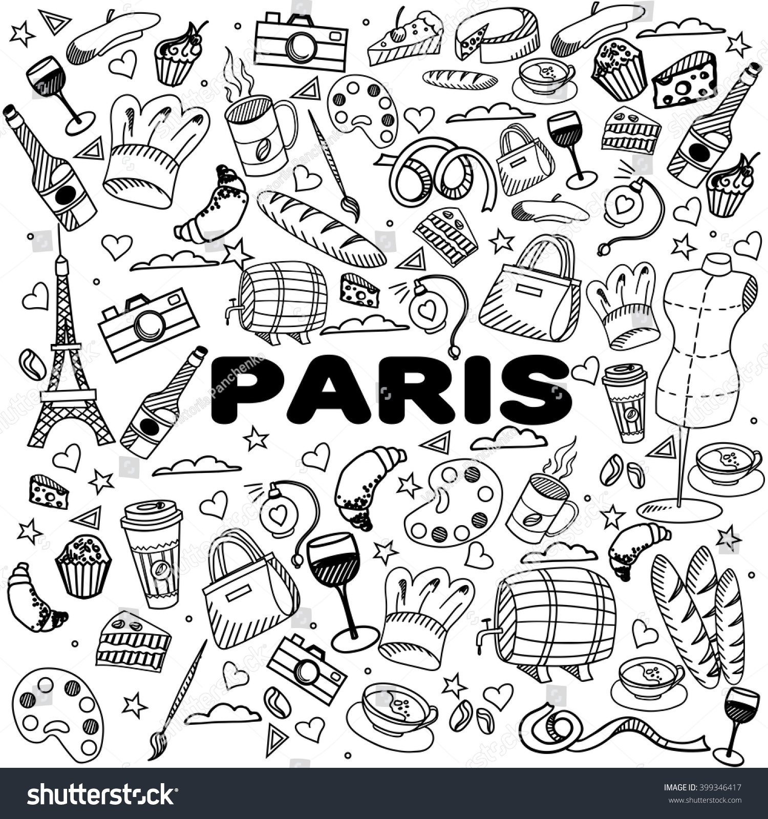 Paris Coloring Book Line Art Design Vector Illustration. Separate ...