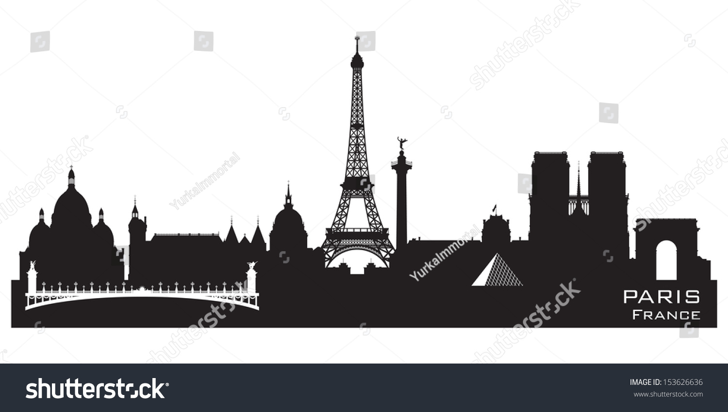 Paris France Skyline Detailed Vector Silhouette Stock Vector 153626636 ...