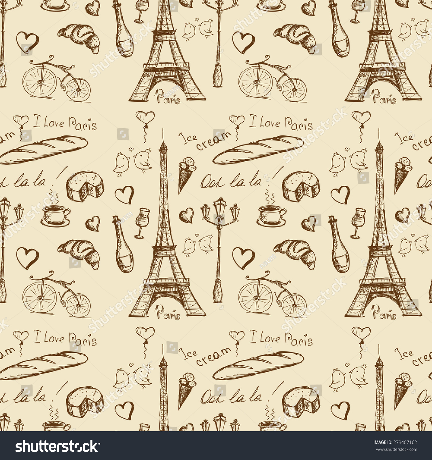 Paris Landmarks And Icons Seamless Pattern Background, Vector ...