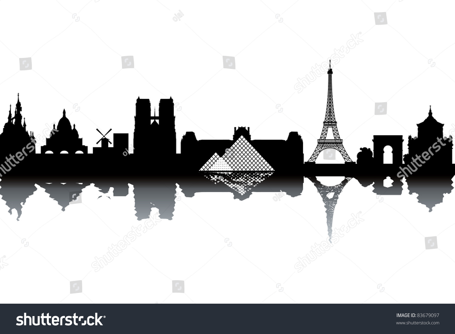 Paris Skyline Black White Vector Illustration Stock Vector (Royalty ...