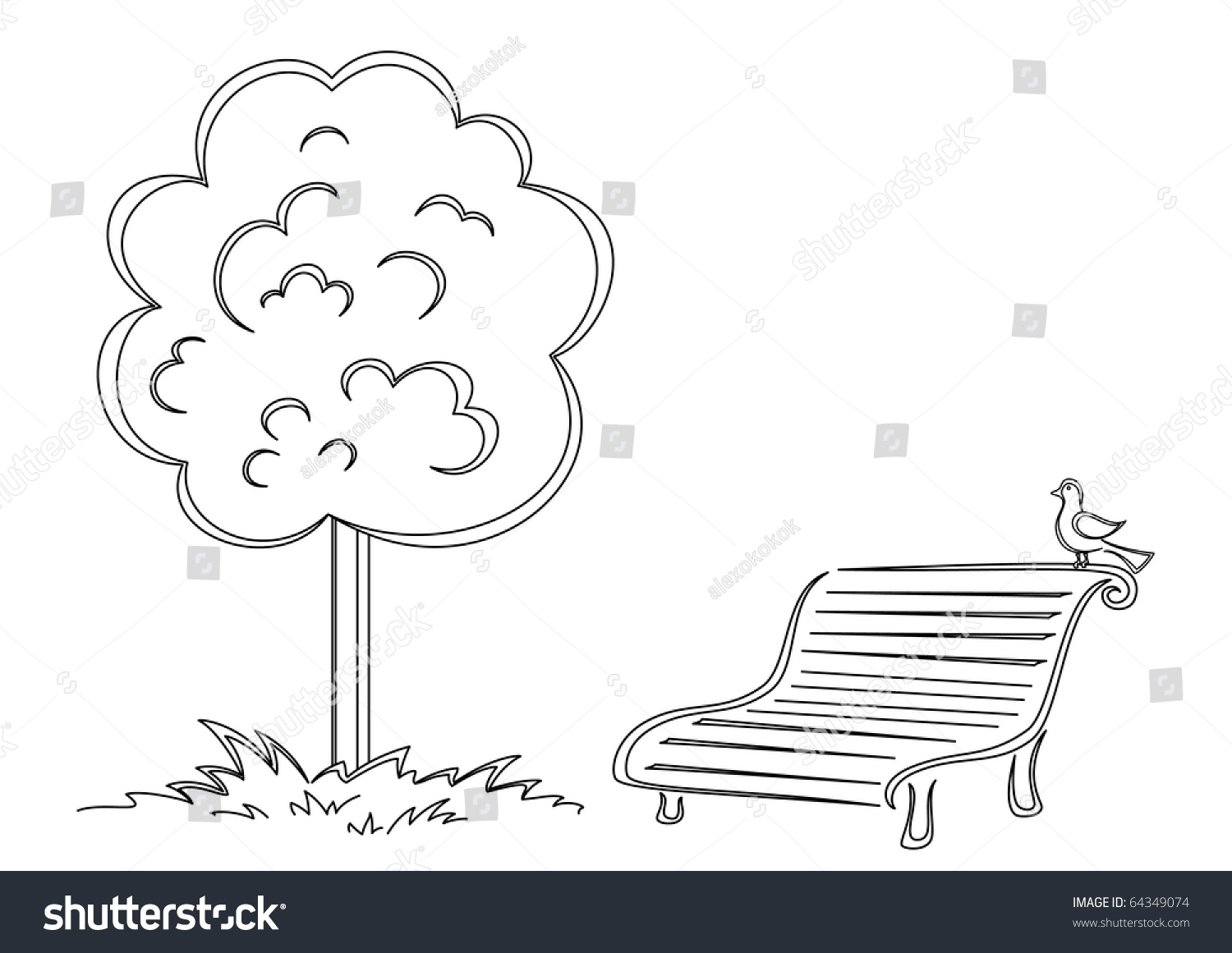 Park Bench Small Bird Costs Under Stock Vector Royalty Free 64349074