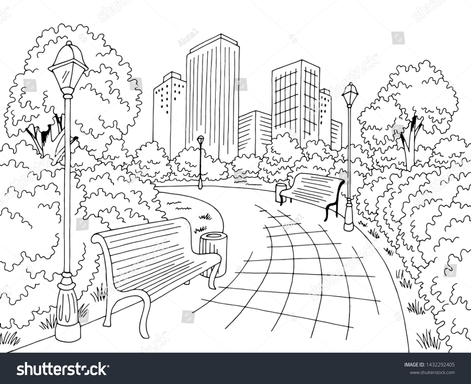 Park Graphic Black White City Landscape Stock Vector (Royalty Free ...