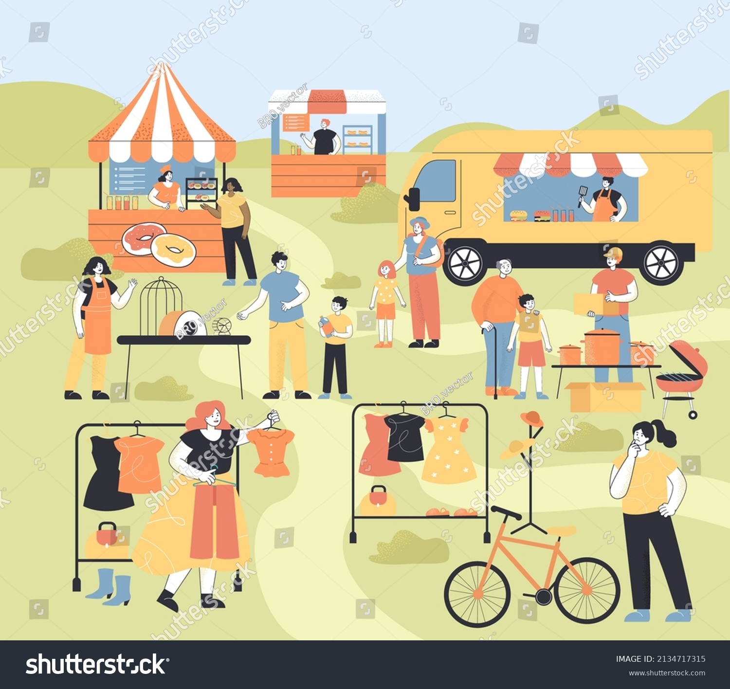 Park Landscape People Selling Food Clothes Stock Vector (Royalty Free ...