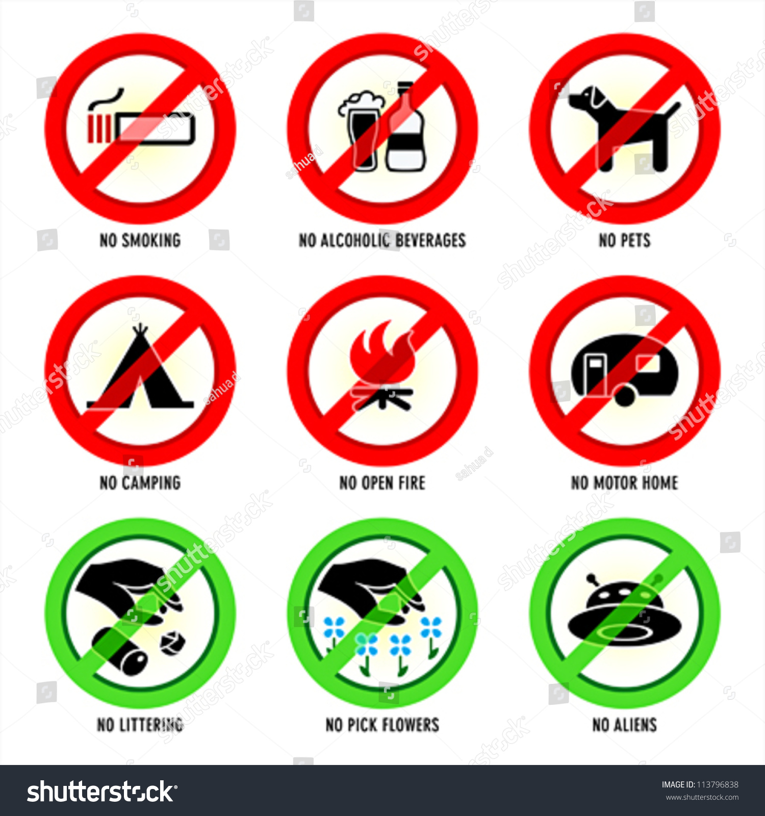 Park Prohibited Signs Ecology Warnings Set Stock Vector 113796838 ...