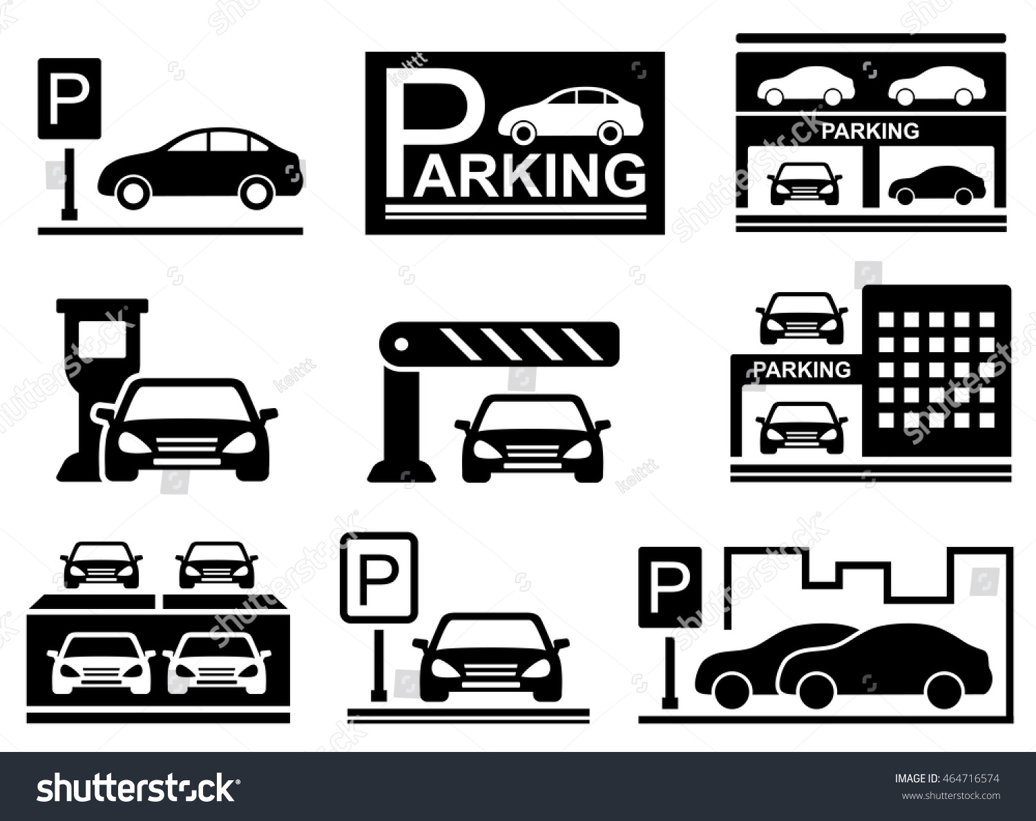 Parking Icons Set Cars Silhouette Parking Stock Vector 464716574 ...