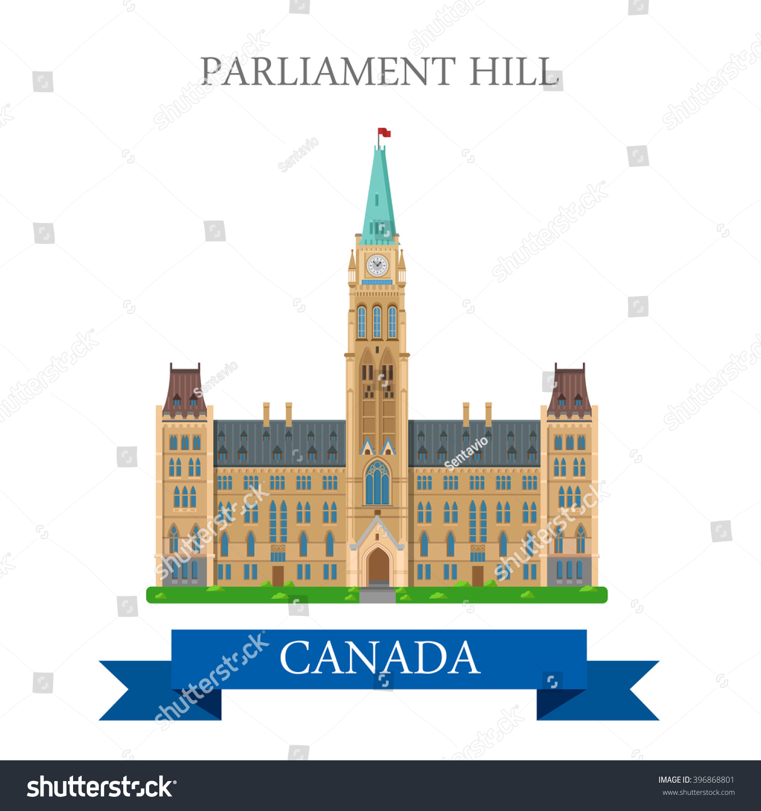 Parliament Hill In Ottawa Ontario Canada. Flat Cartoon Style Historic ...