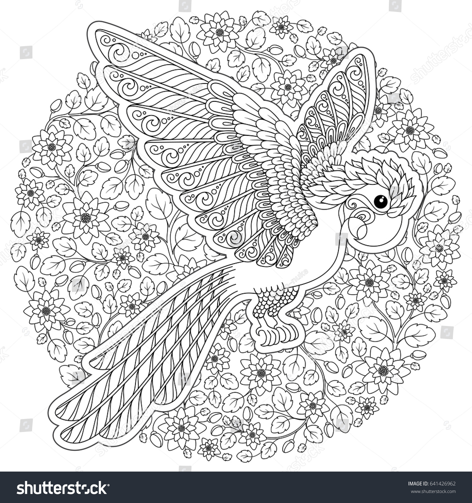 Parrot Tropical Bird Vector Illustration Coloring Stock Vector (Royalty ...